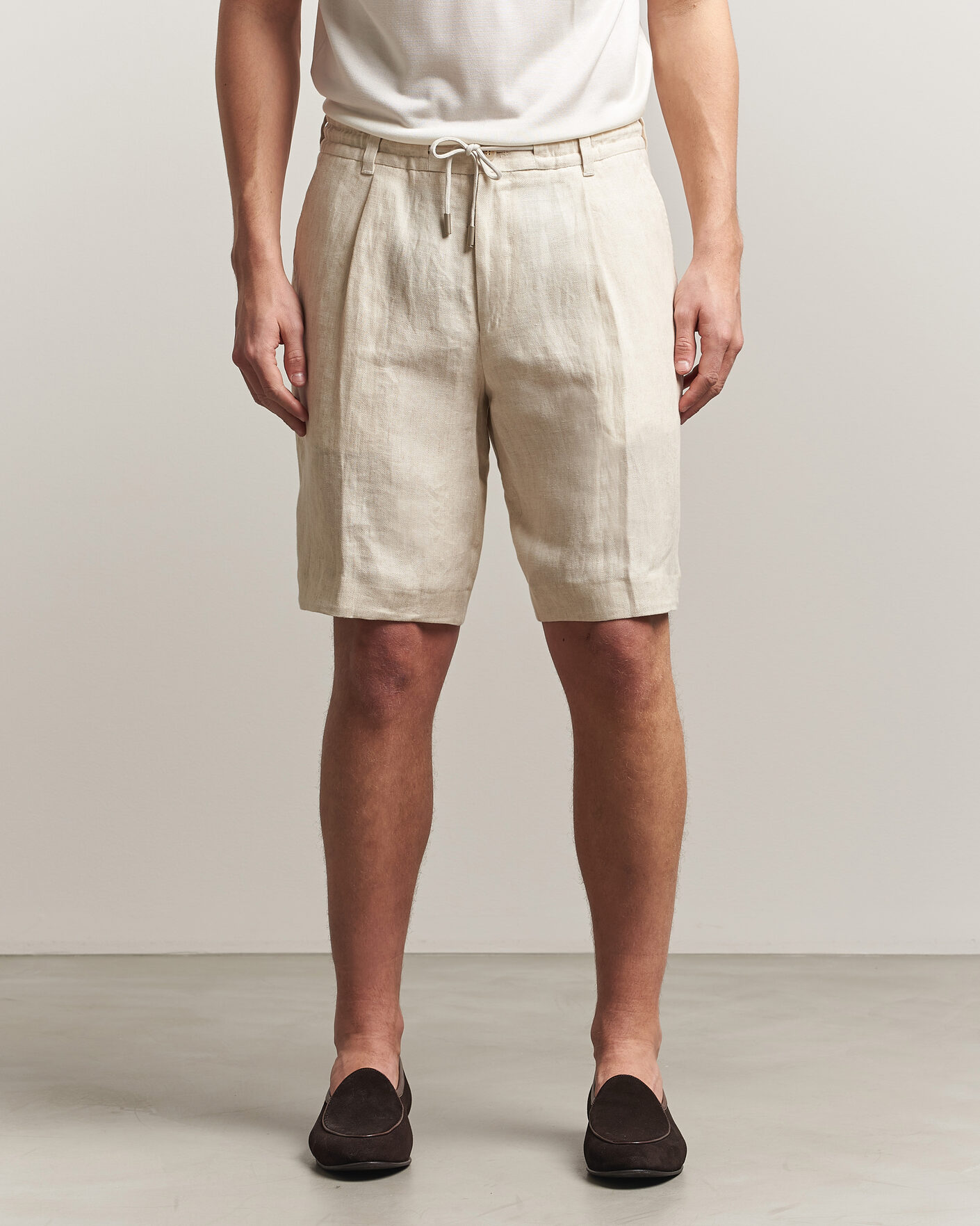 Herren | Shorts | BOSS CAMEL | Peet Linen Drawstring Shorts Open White