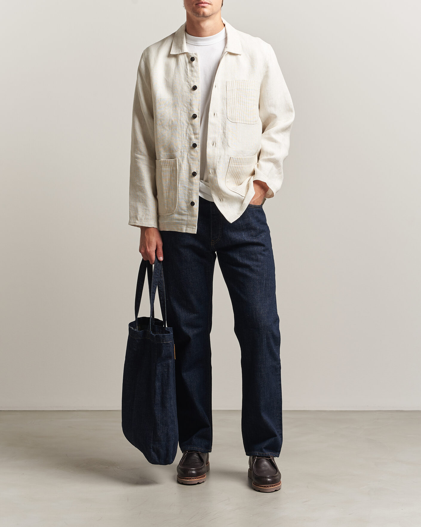 Herren | Hemden | Peregrine | Windsor Linen Shacket Beige Stripe