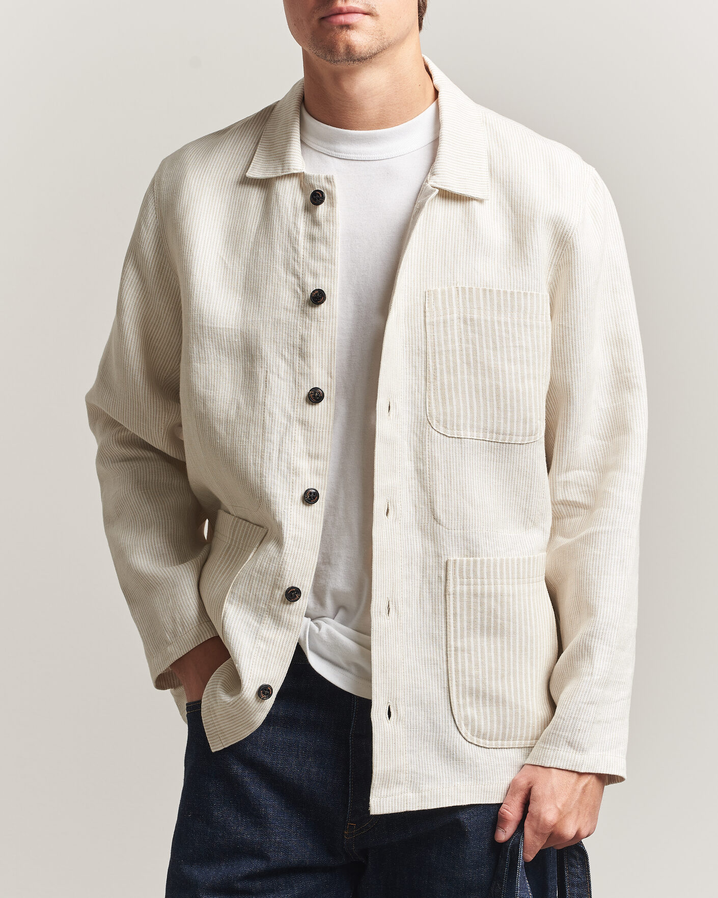 Herren | Hemden | Peregrine | Windsor Linen Shacket Beige Stripe