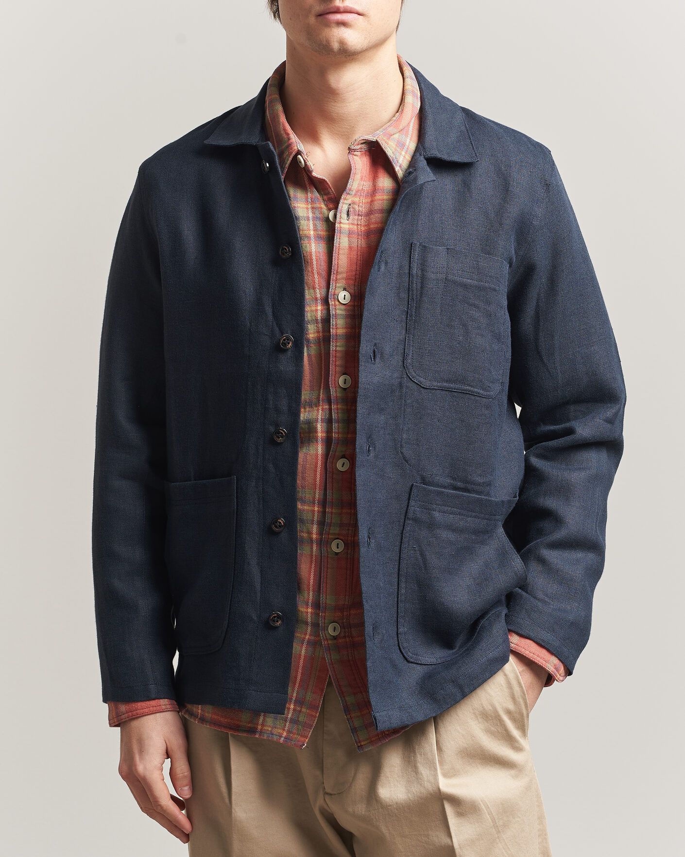 Herren | Hemden | Peregrine | Windsor Linen Shacket Navy Stripe