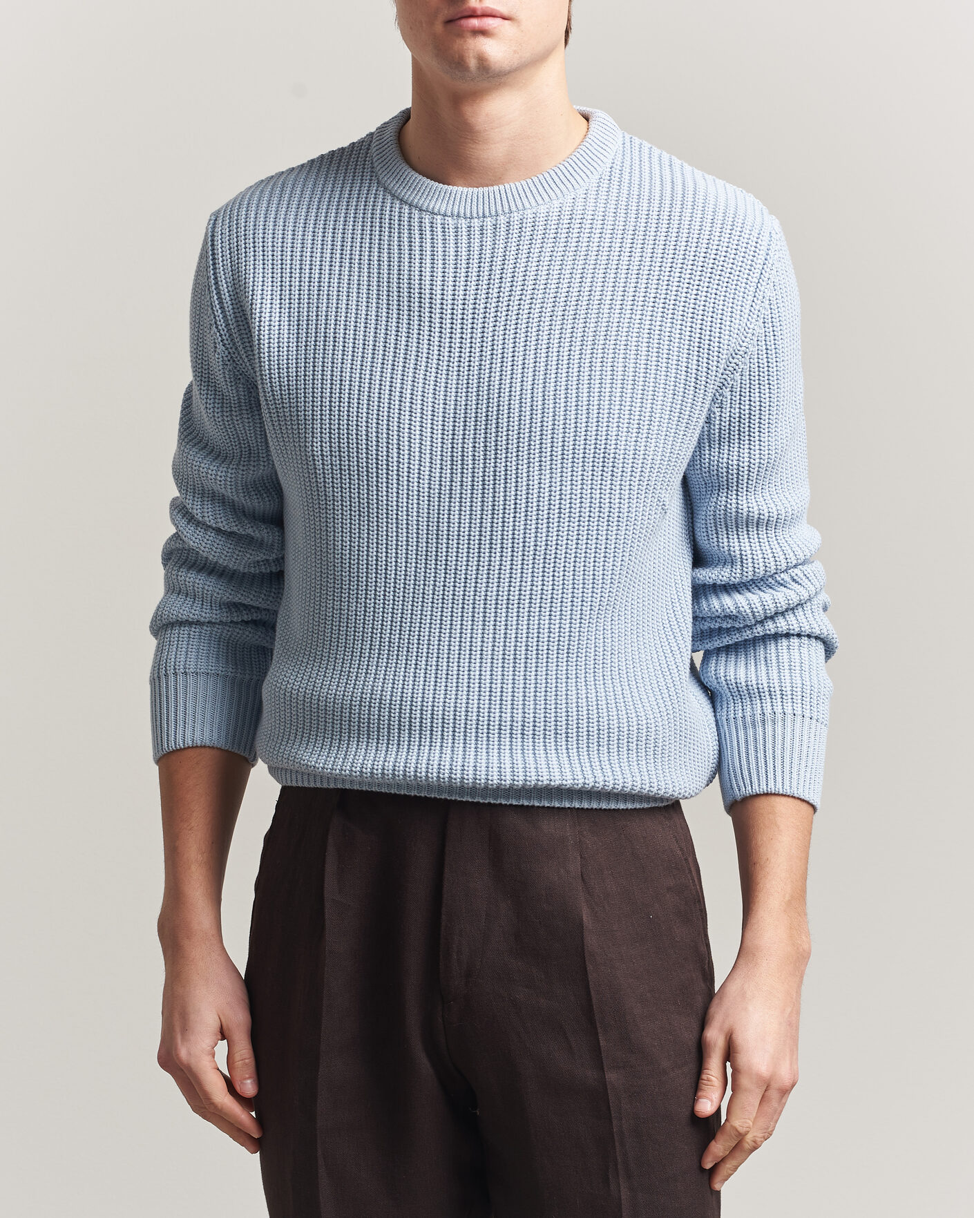 Herren | Pullover | Morgano | Supersoft Egyptian Cotton Fisher Man Crew Light Blue
