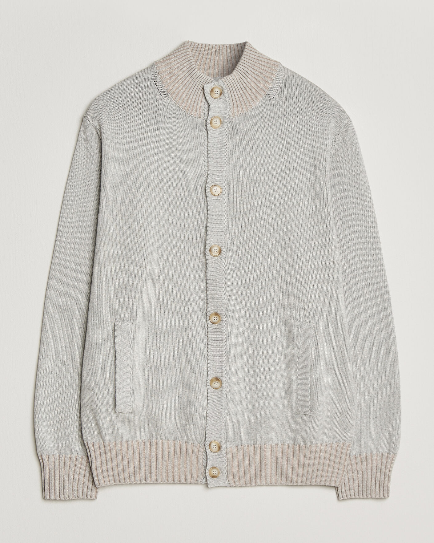 Herren | Pullover | Morgano | Cotton/Cashmere Knitted Cardigan Light Grey