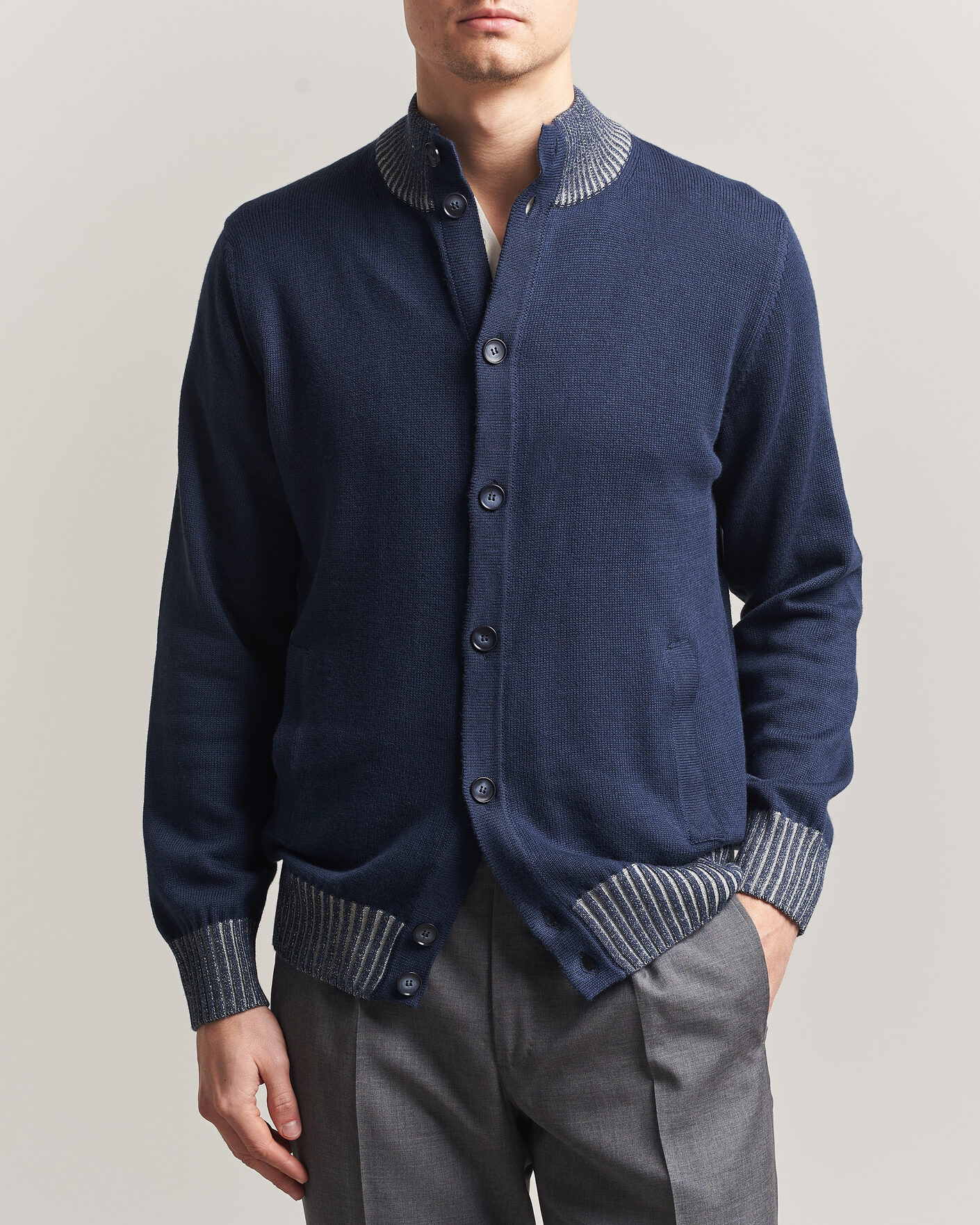 Herren | Pullover | Morgano | Cotton/Cashmere Knitted Cardigan Navy