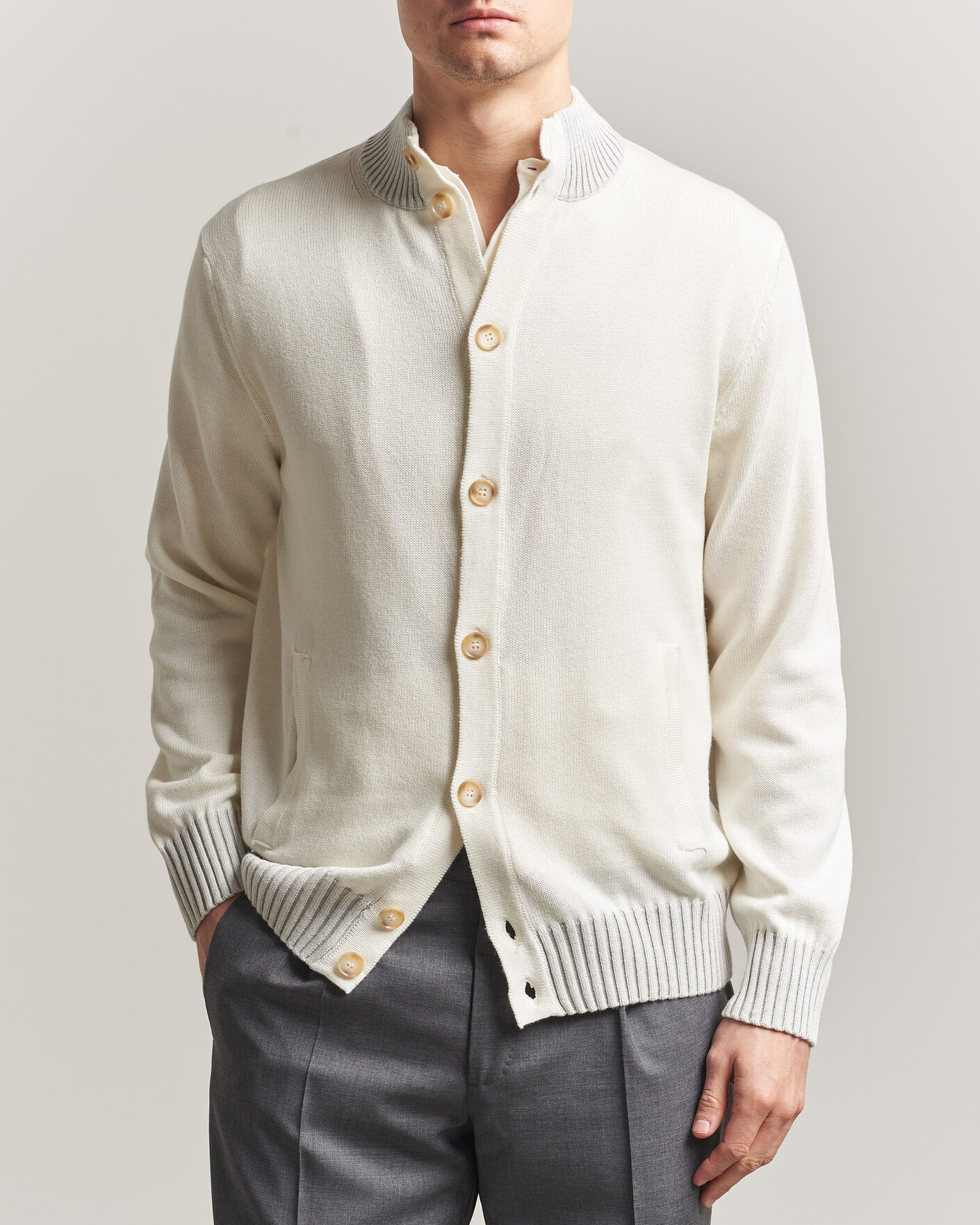 Herren | Pullover | Morgano | Cotton/Cashmere Knitted Cardigan Cream