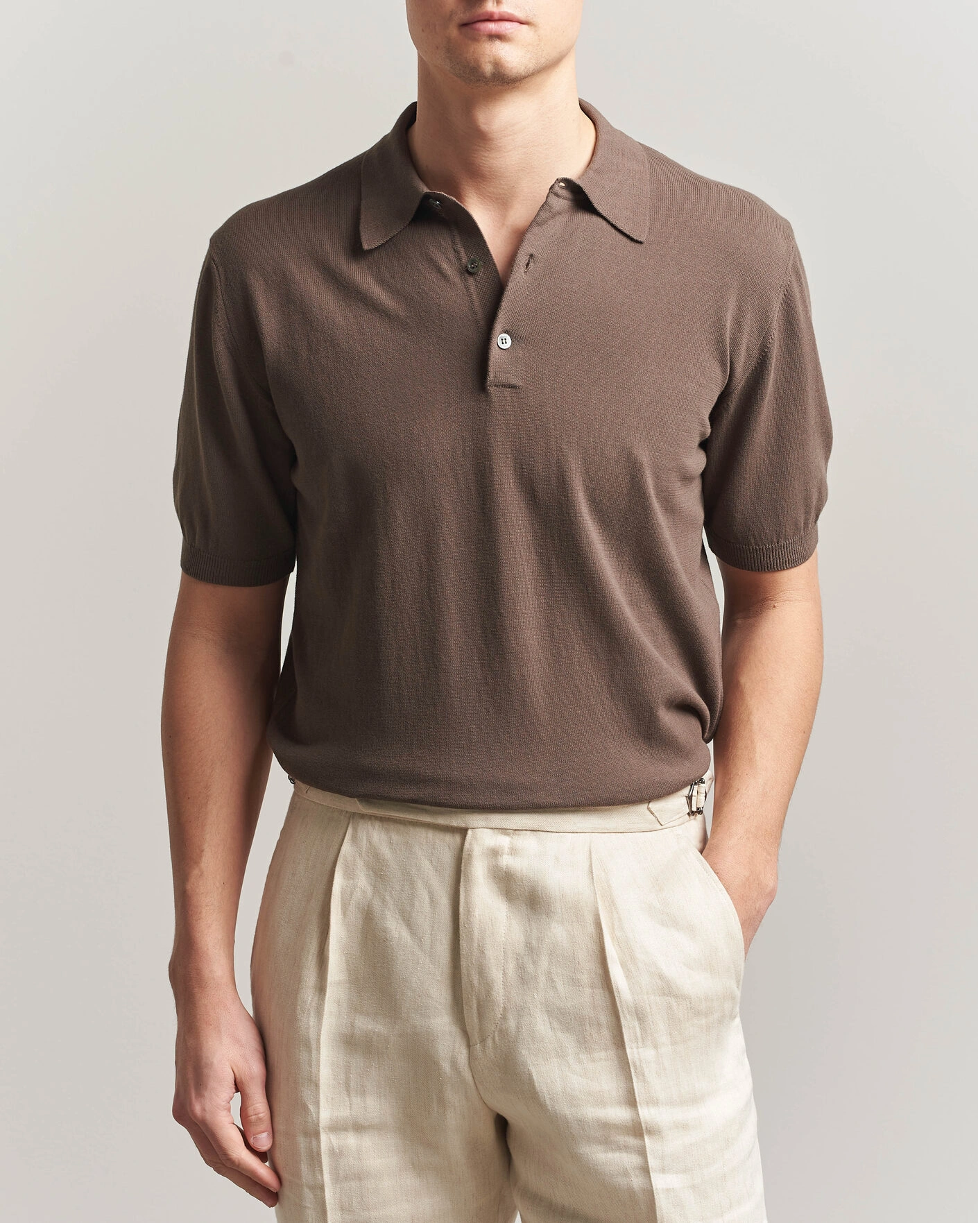 Herren | Poloshirts | Morgano | Knitted Cotton Crepe Polo Brown