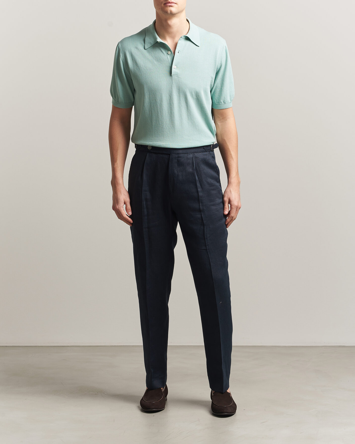 Herren | Poloshirts | Morgano | Knitted Cotton Crepe Polo Light Green