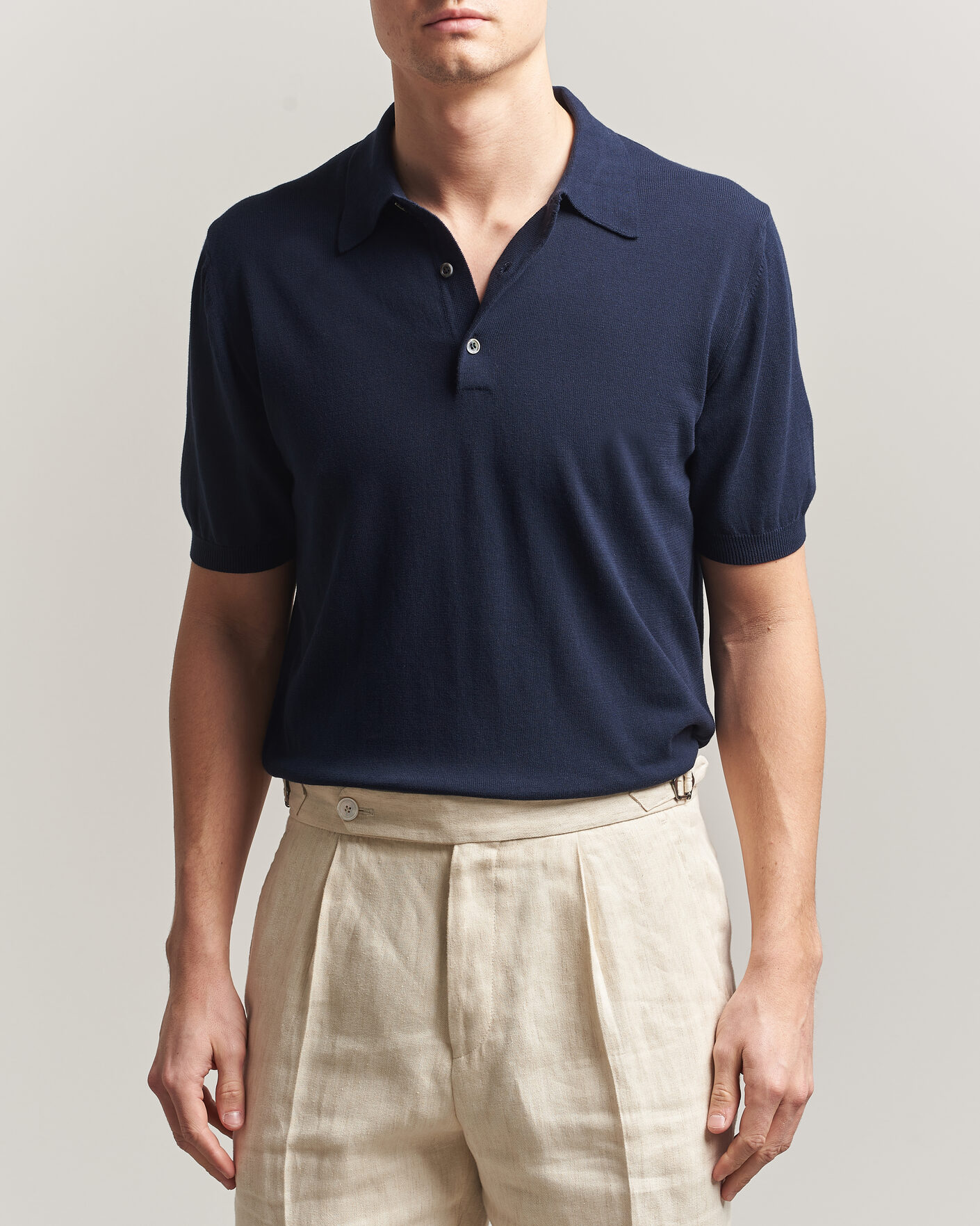 Herren | Poloshirts | Morgano | Knitted Cotton Crepe Polo Navy