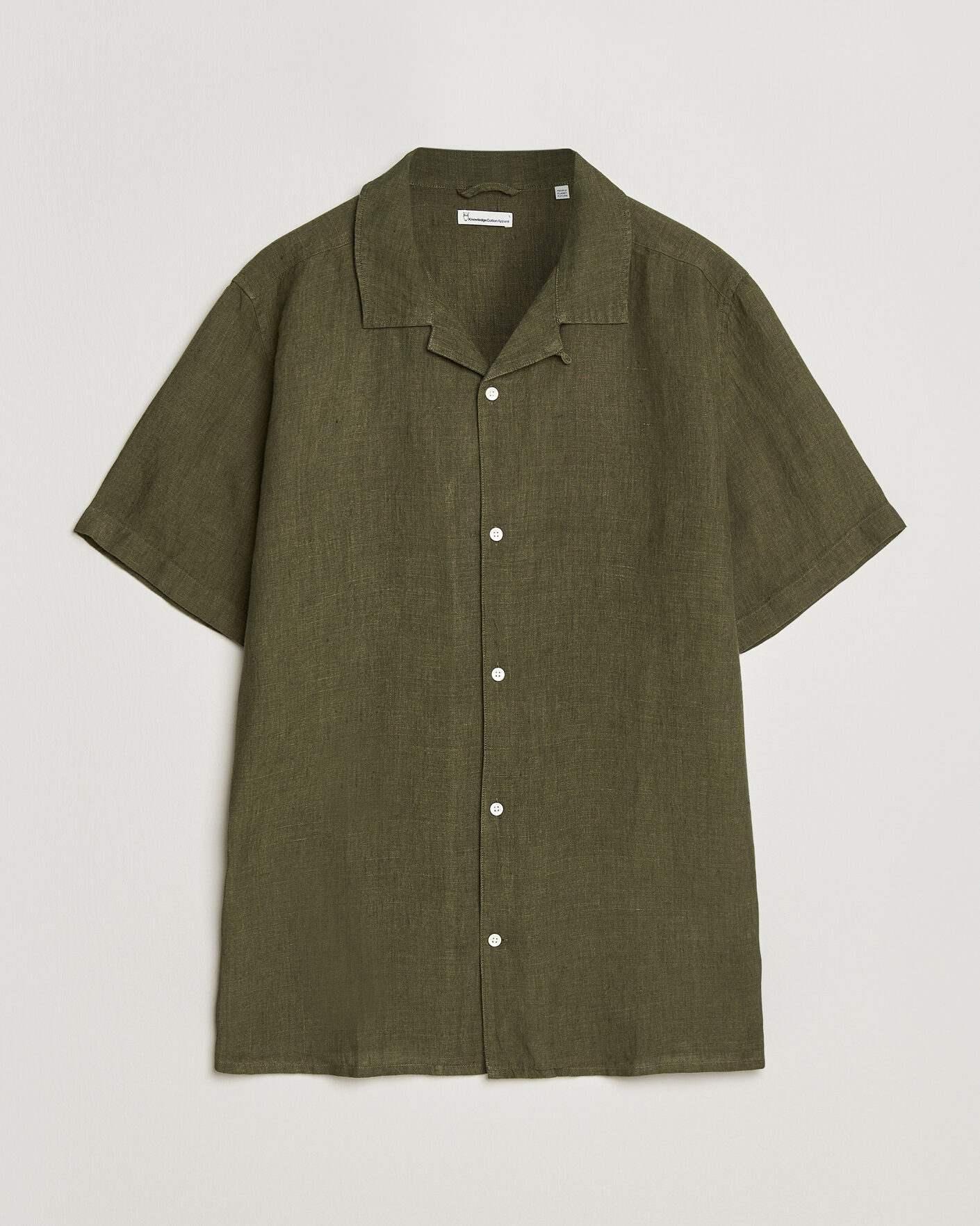 Herren | Hemden | KnowledgeCotton Apparel | Short Sleeve Linen Resort Shirt Burnt Olive