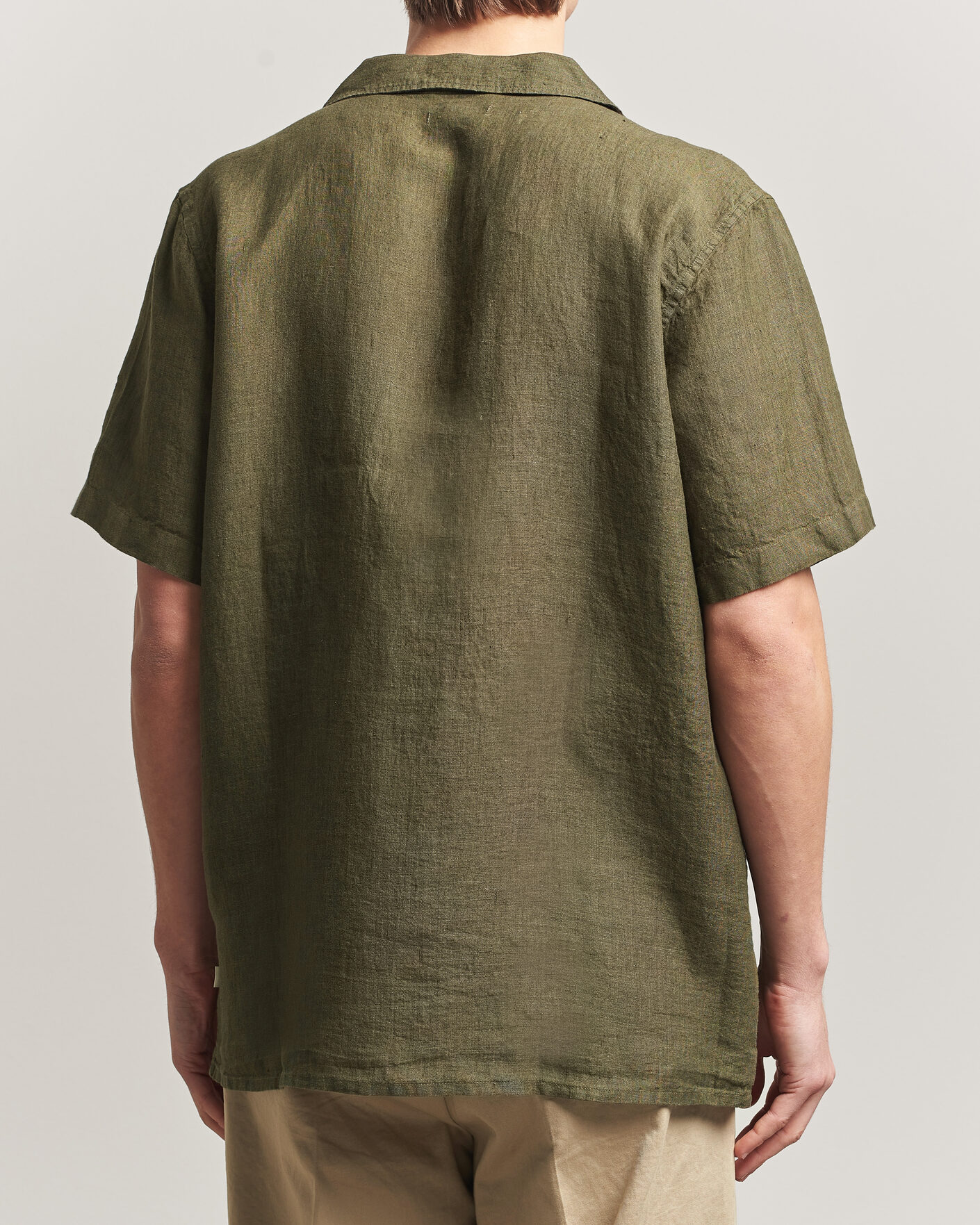 Herren | Hemden | KnowledgeCotton Apparel | Short Sleeve Linen Resort Shirt Burnt Olive