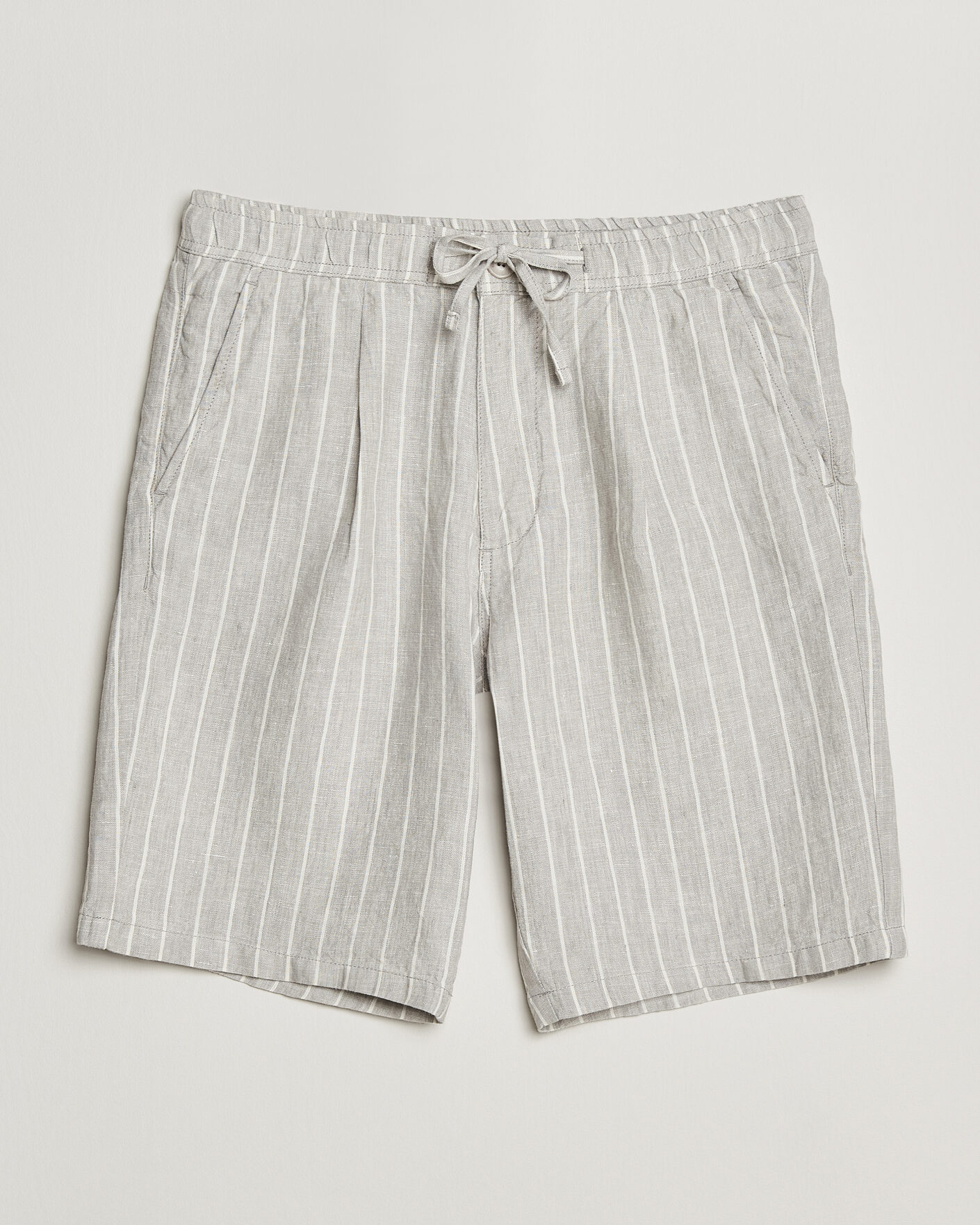Herren | Shorts | KnowledgeCotton Apparel | Striped Loose Linen Shorts Grey