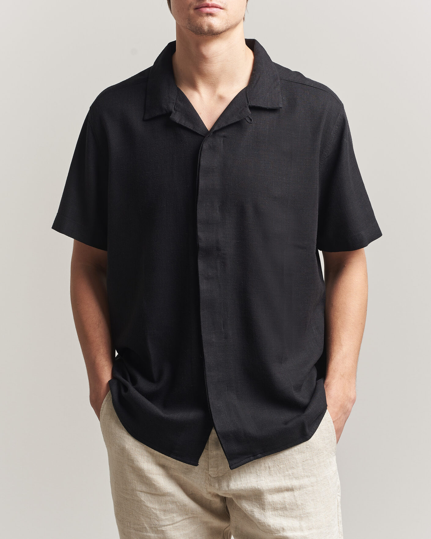 Herren | Hemden | KnowledgeCotton Apparel | Linen/Lyocell Resort Shirt Black