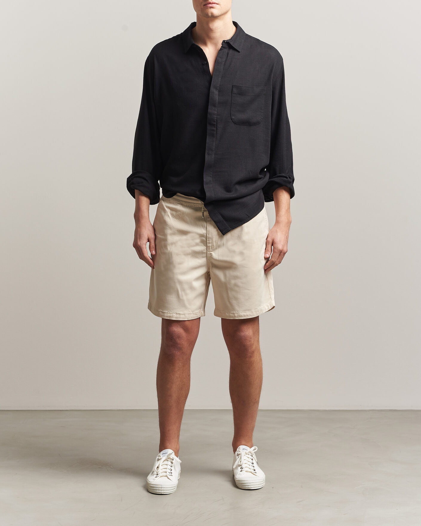 Herren | Hemden | KnowledgeCotton Apparel | Linen/Lycell Relaxed Long Sleeve Shirt Black
