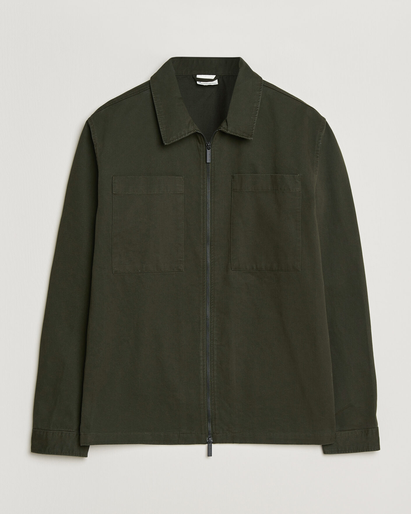 Herren | Hemden | KnowledgeCotton Apparel | Cotton Twill Stretch Zip Overshirt Forest Night