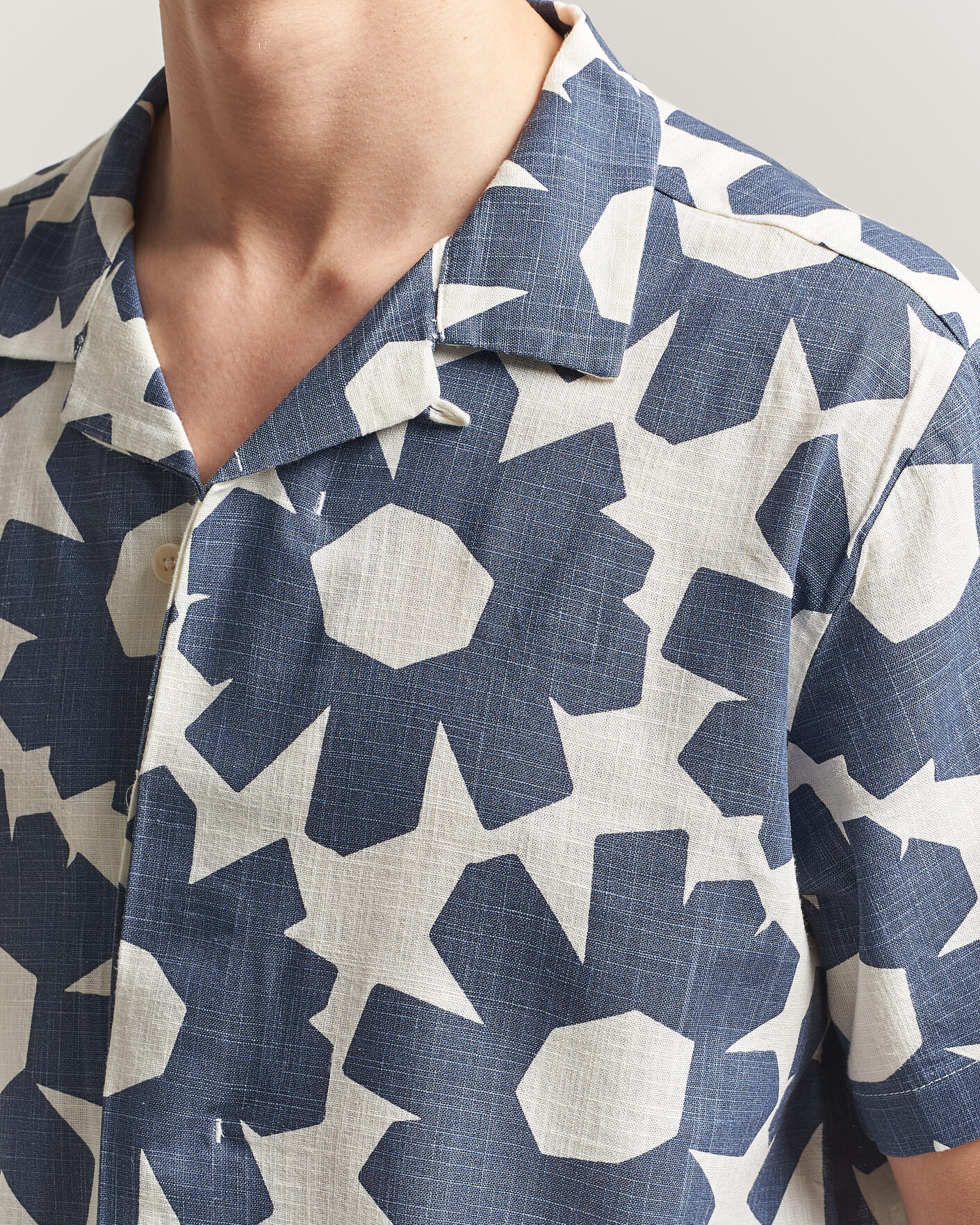 Herren | Hemden | KnowledgeCotton Apparel | Printed Linen Mix Shirt Blue