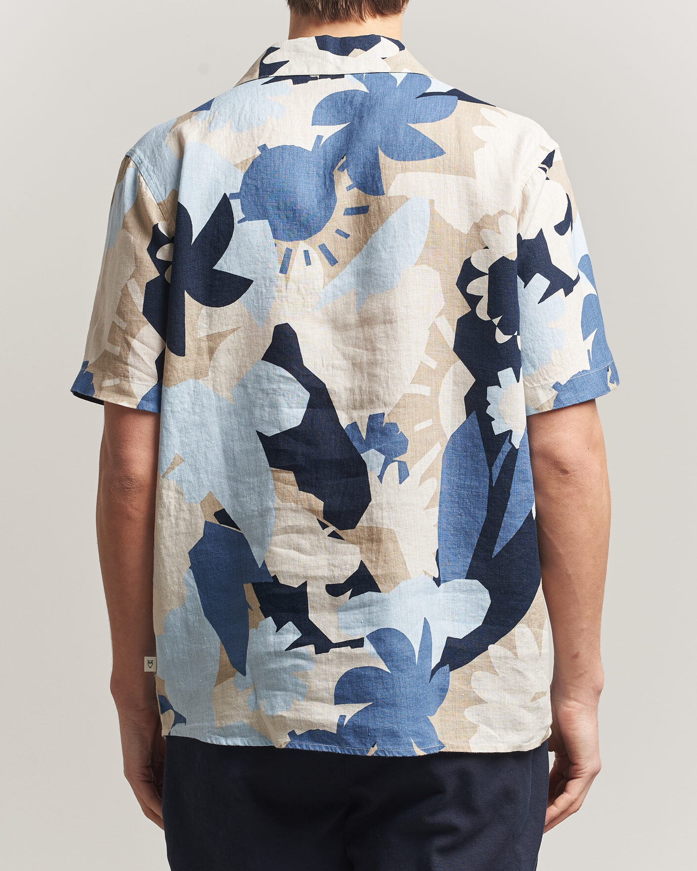 Herren | Hemden | KnowledgeCotton Apparel | Relaxed Printed Linen Short Sleeve Shirt Blue