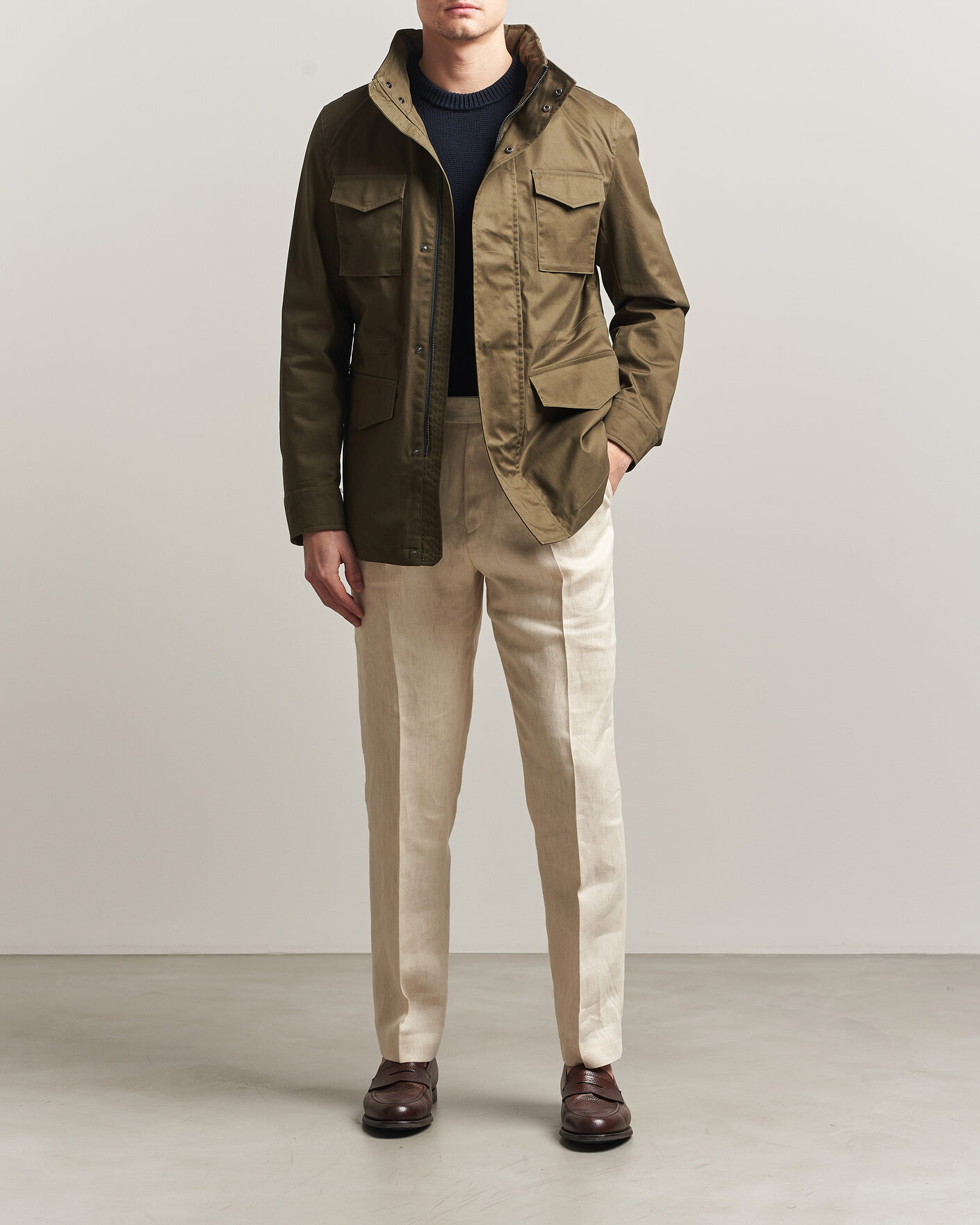 Herren | Jacken | Oscar Jacobson | M65 Coated Cotton Field Jacket Olive
