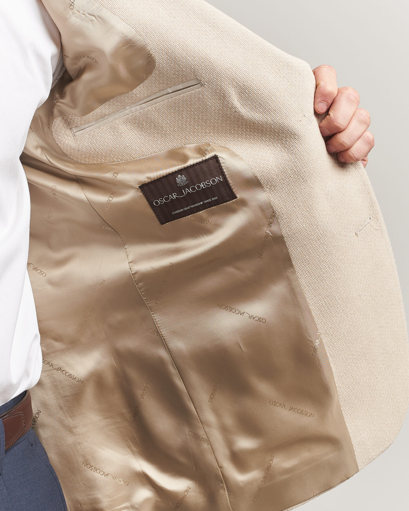 Herren | Sakkos | Oscar Jacobson | Fogerty Patch Structure Cotton Blazer Beige