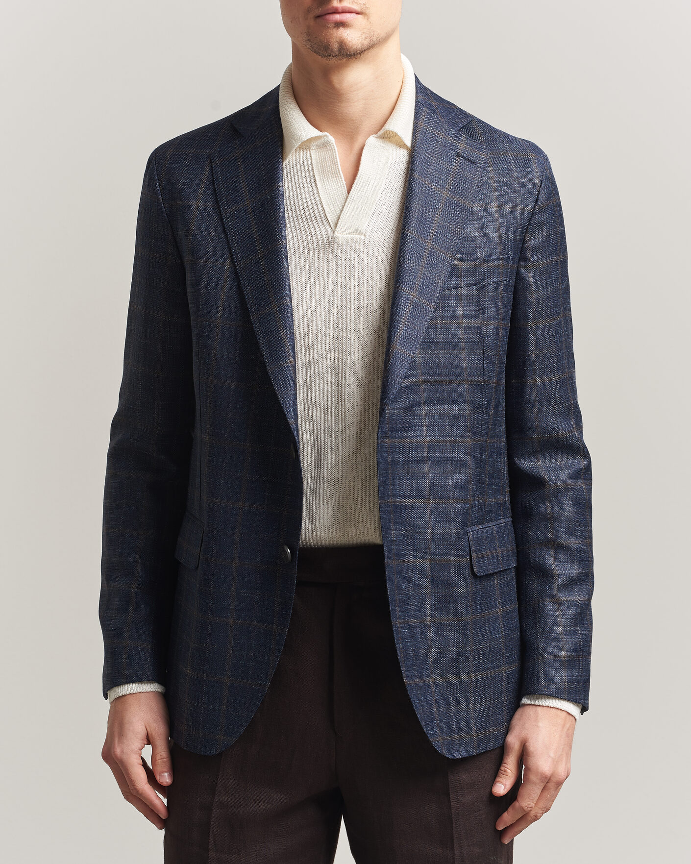 Herren | Sakkos | Oscar Jacobson | Ferry Patch Loro Piana Summertime Checked Blazer Navy