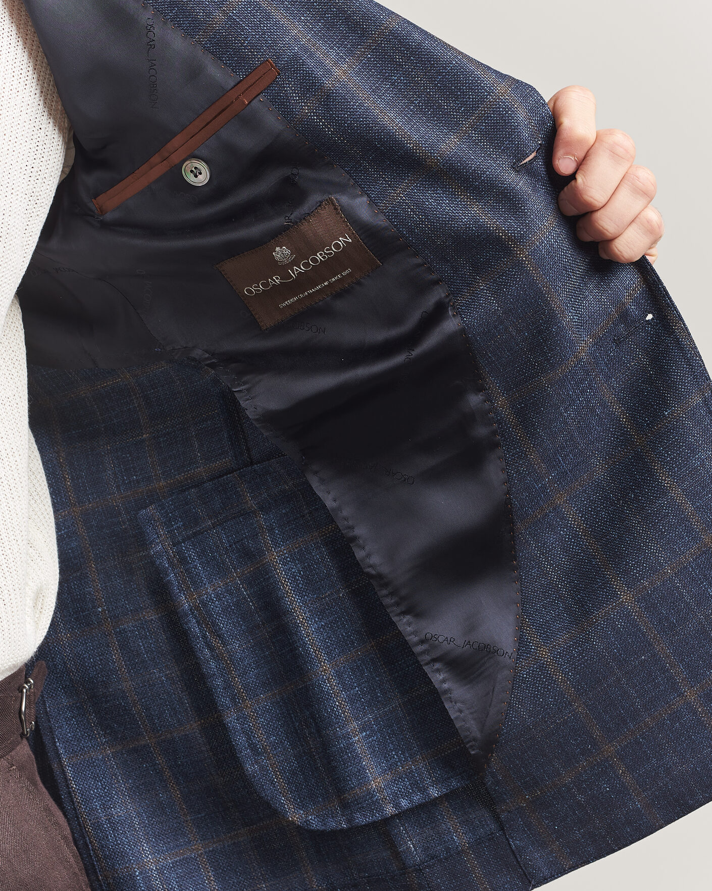 Herren | Sakkos | Oscar Jacobson | Ferry Patch Loro Piana Summertime Checked Blazer Navy