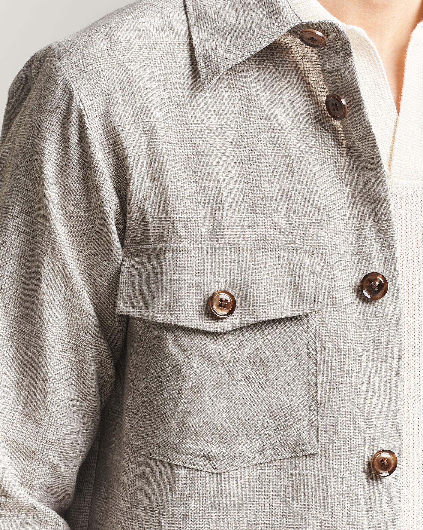Herren | Hemden | Oscar Jacobson | Magnus Checked Linen Overshirt Beige