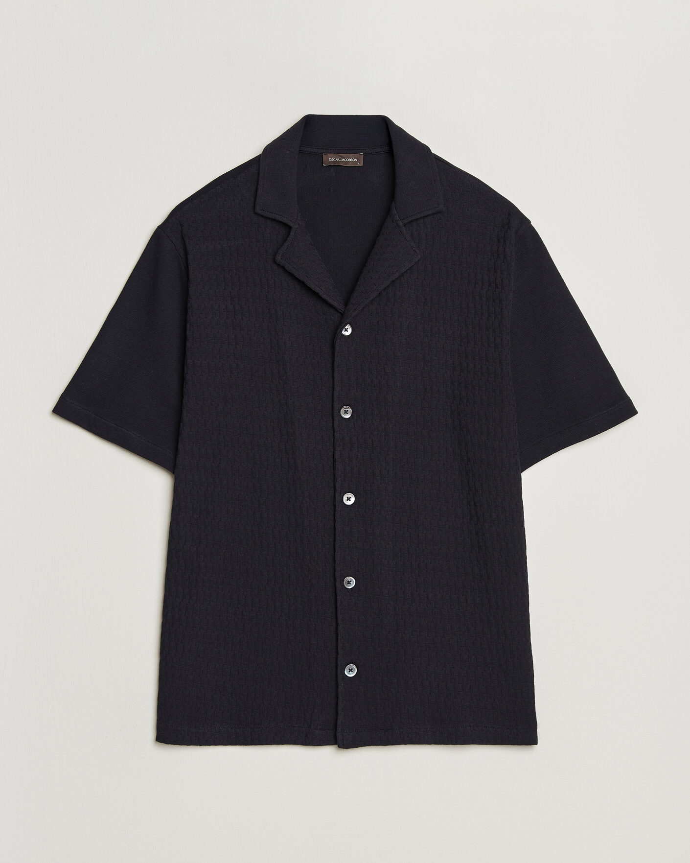 Herren | Hemden | Oscar Jacobson | Kirk Knitted Short Sleeve Shirt Navy