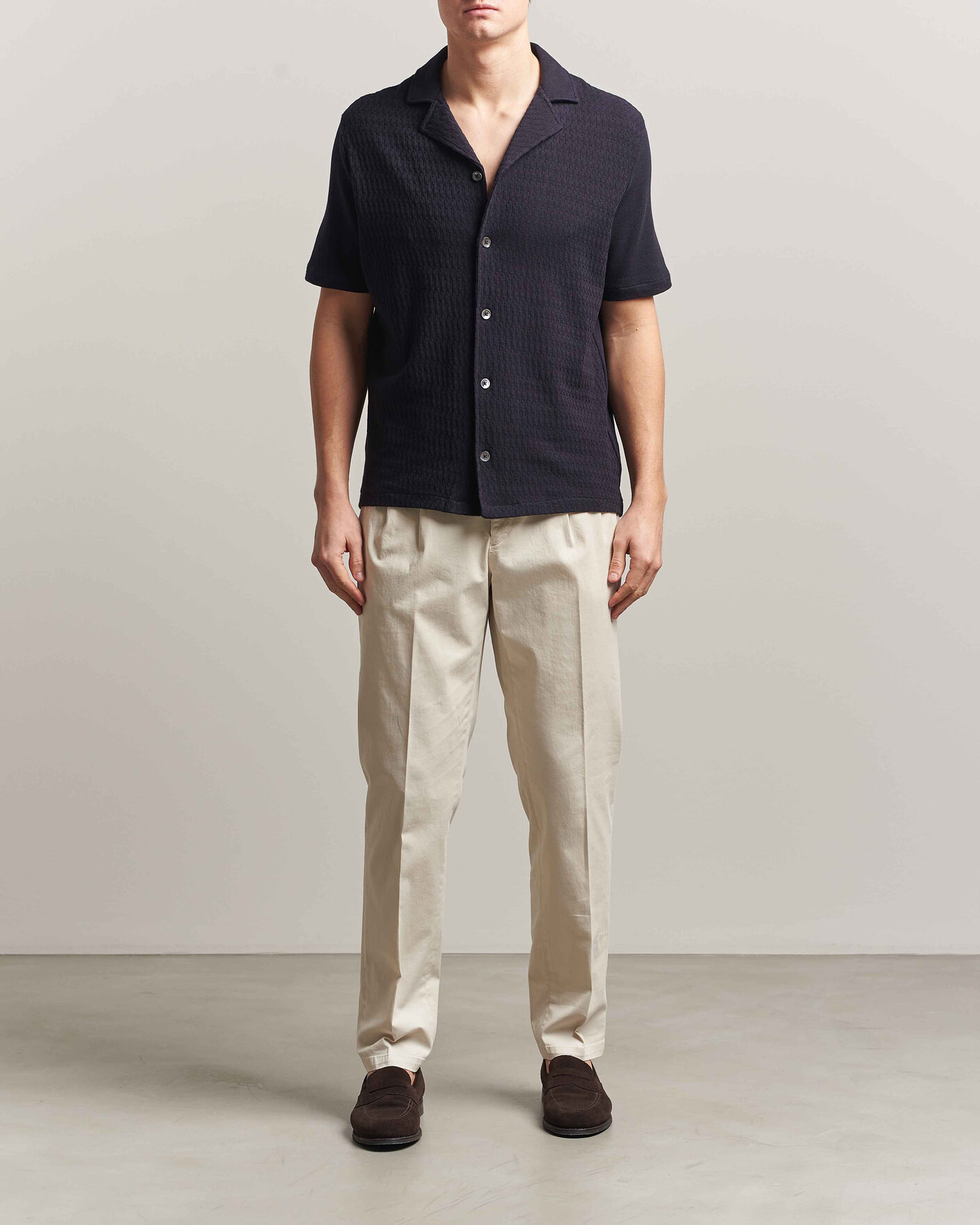 Herren | Hemden | Oscar Jacobson | Kirk Knitted Short Sleeve Shirt Navy