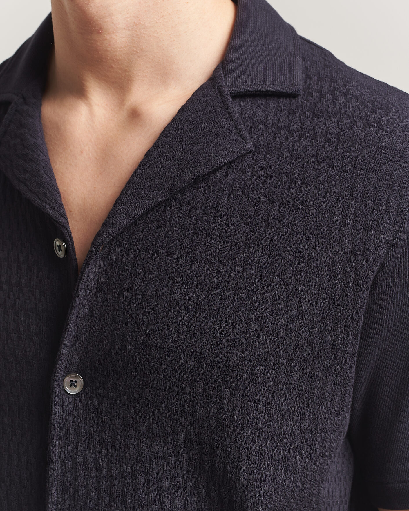 Herren | Hemden | Oscar Jacobson | Kirk Knitted Short Sleeve Shirt Navy