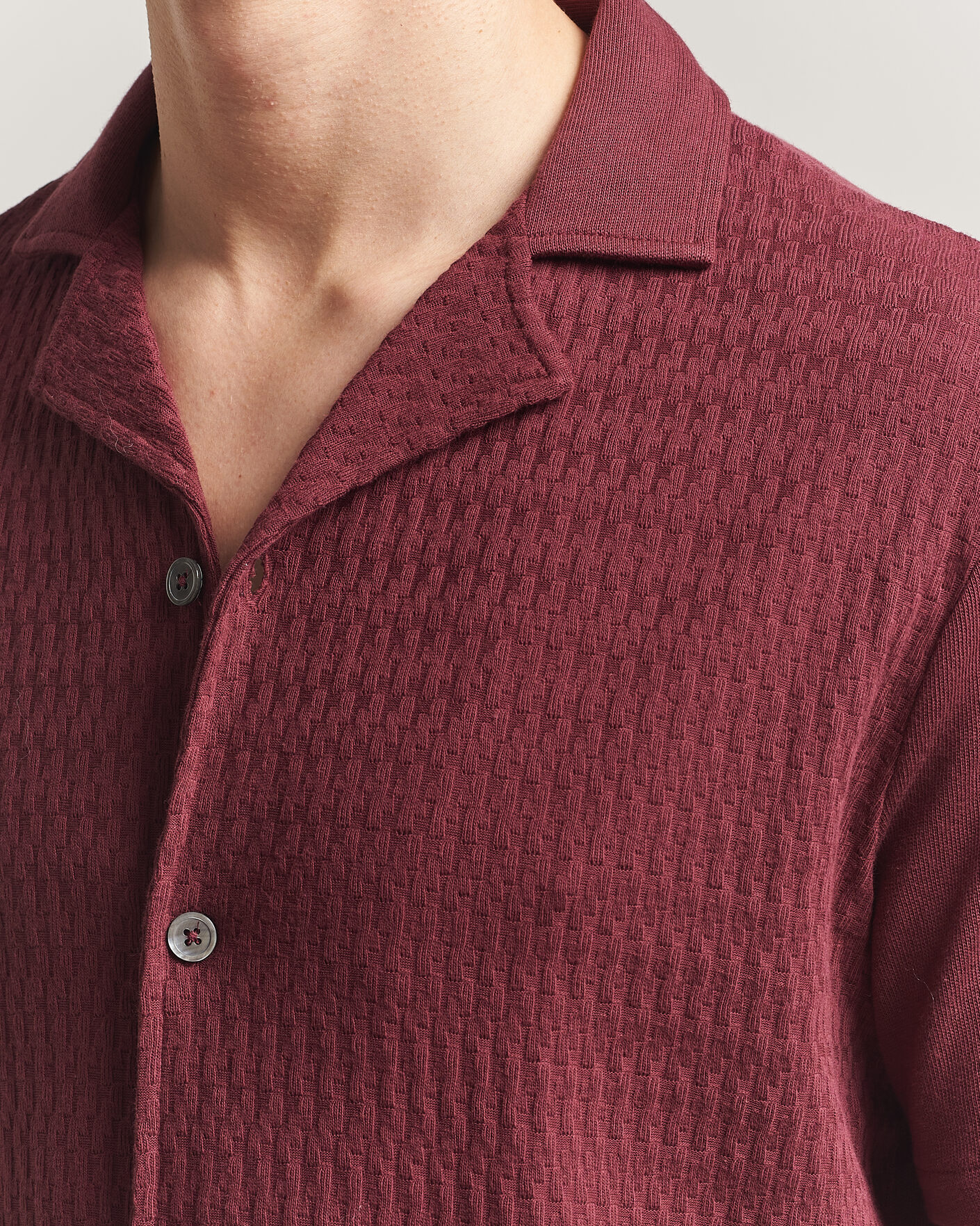 Herren | Hemden | Oscar Jacobson | Kirk Knitted Short Sleeve Shirt Wine Red