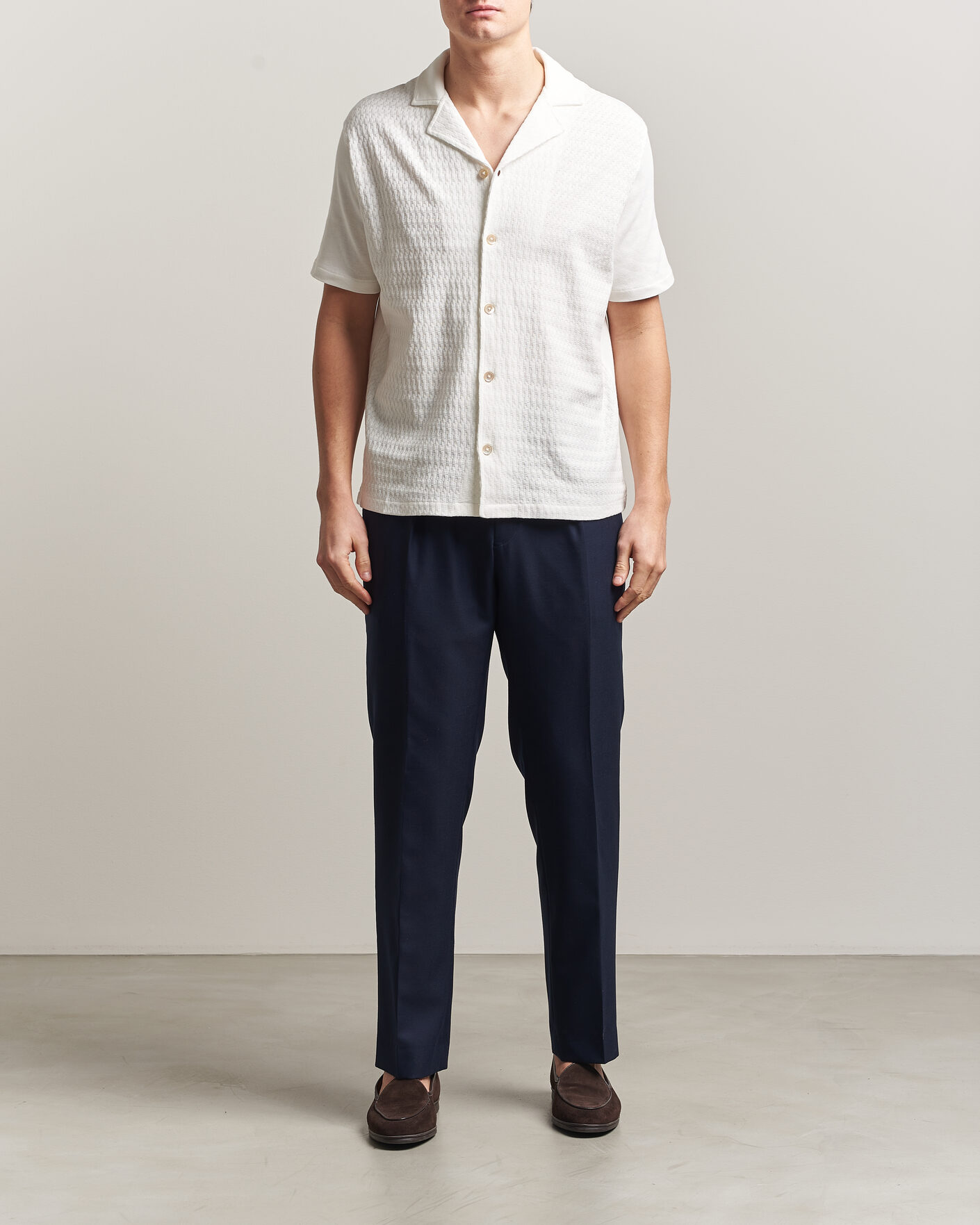 Herren | Hemden | Oscar Jacobson | Kirk Knitted Short Sleeve Shirt Snow White