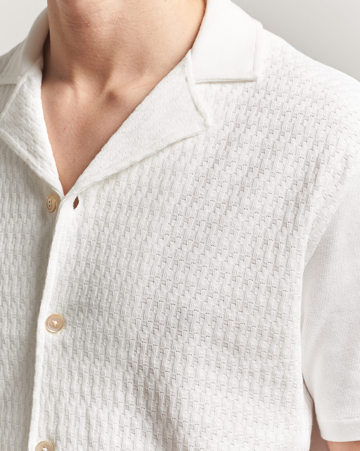 Herren | Hemden | Oscar Jacobson | Kirk Knitted Short Sleeve Shirt Snow White