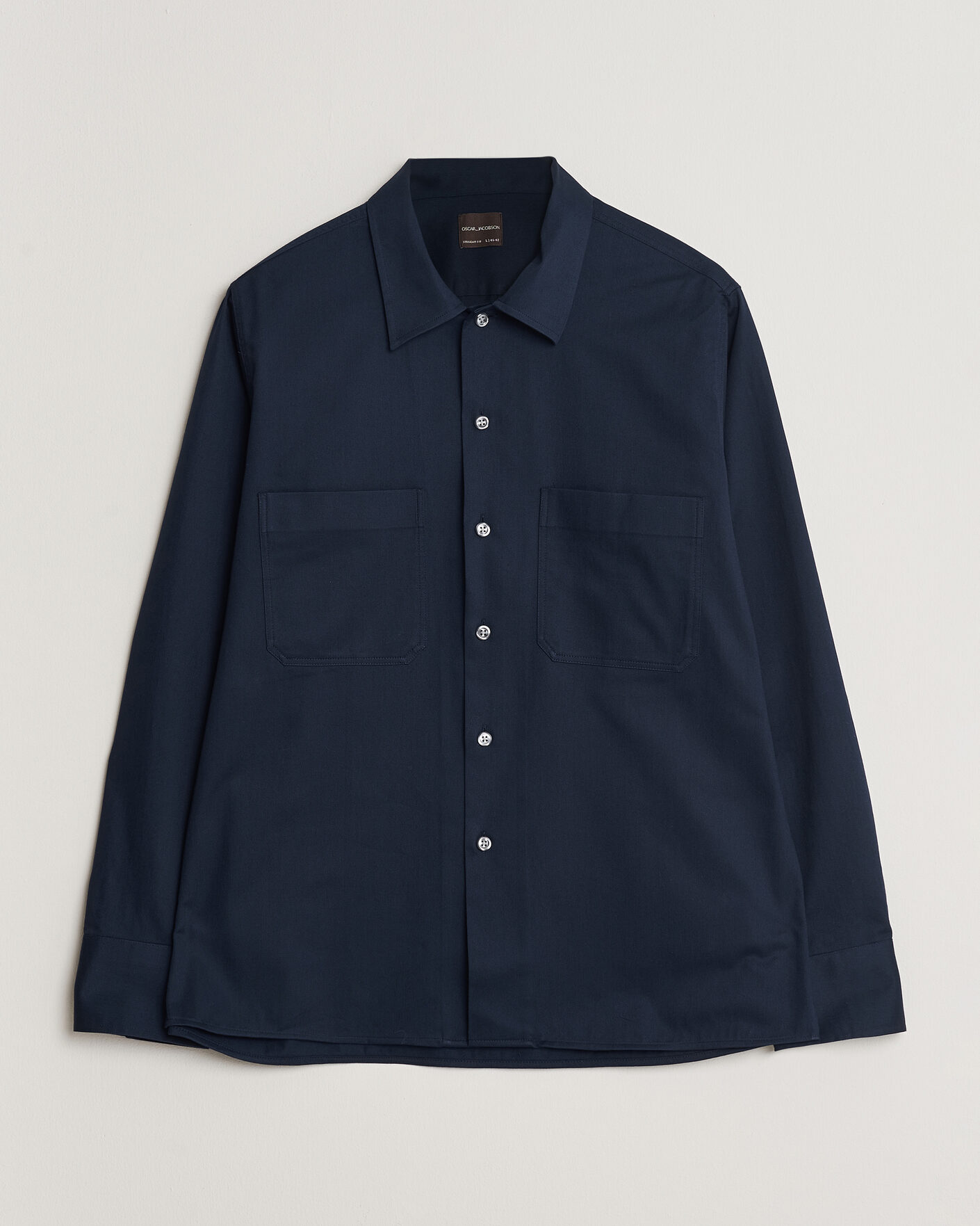 Herren | Hemden | Oscar Jacobson | Straight Fit Bowling Collar Cotton Shirt Navy