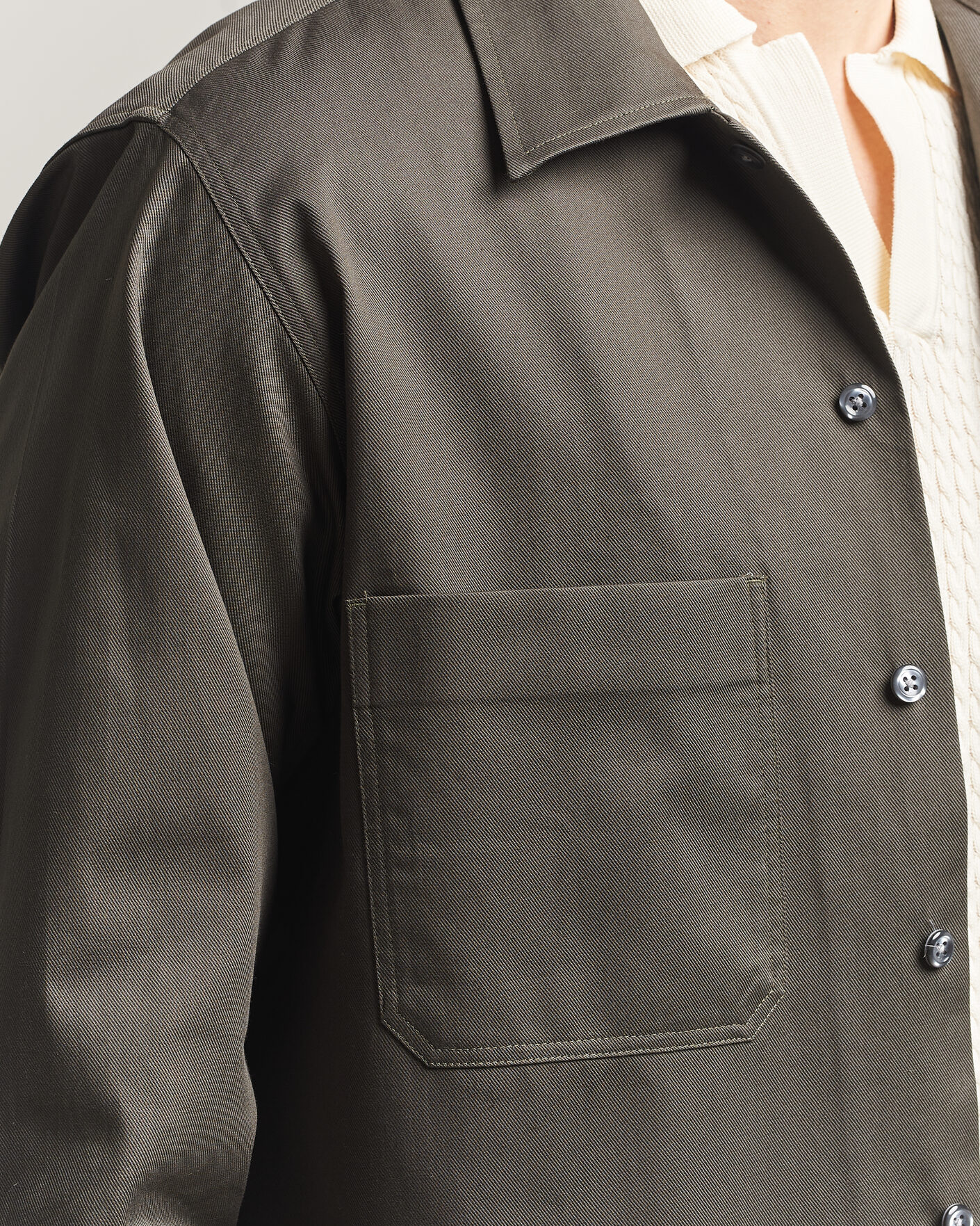 Herren | Hemden | Oscar Jacobson | Straight Fit Bowling Collar Cotton Shirt Olive