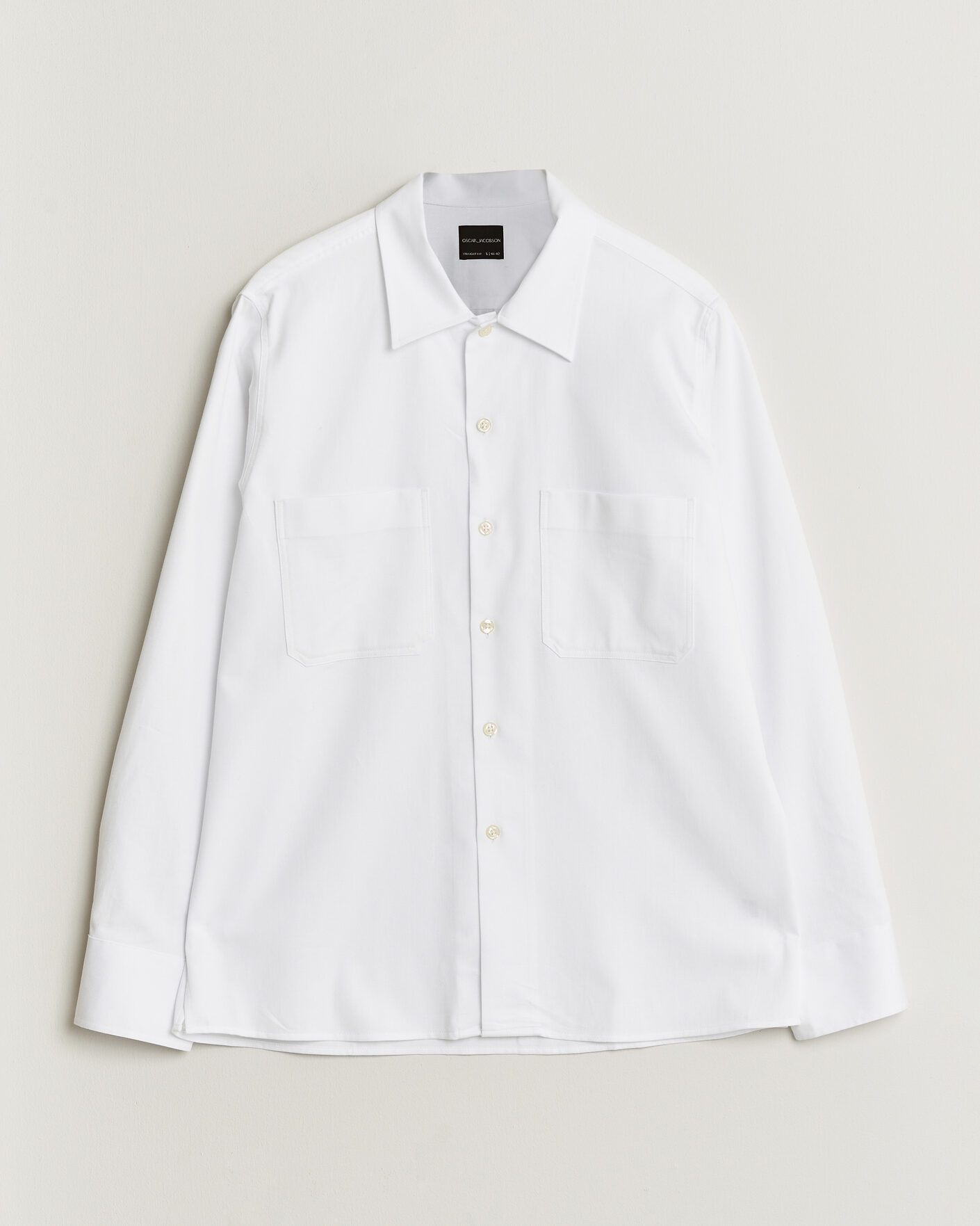 Herren | Hemden | Oscar Jacobson | Straight Fit Bowling Collar Cotton Shirt White