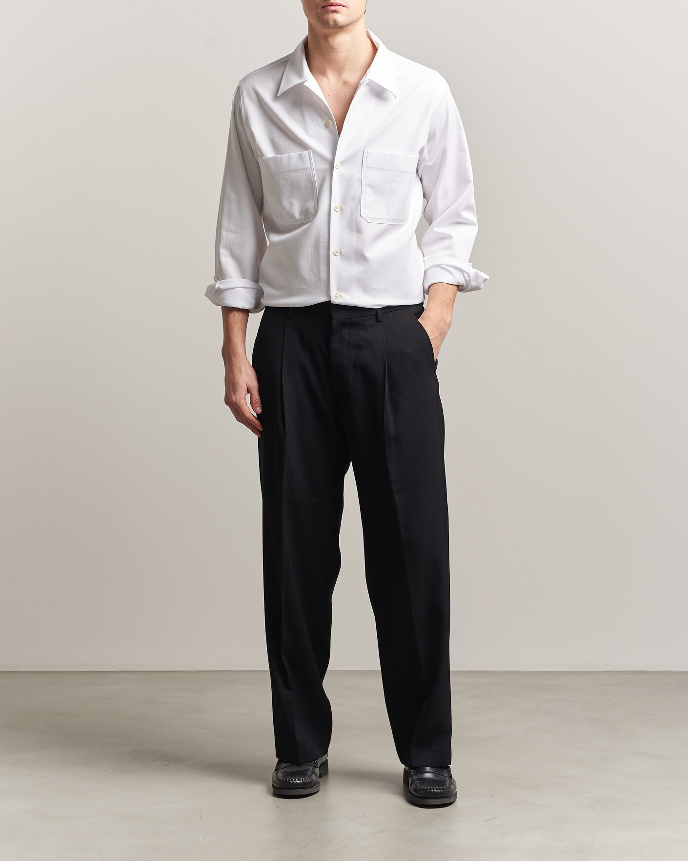 Herren | Hemden | Oscar Jacobson | Straight Fit Bowling Collar Cotton Shirt White
