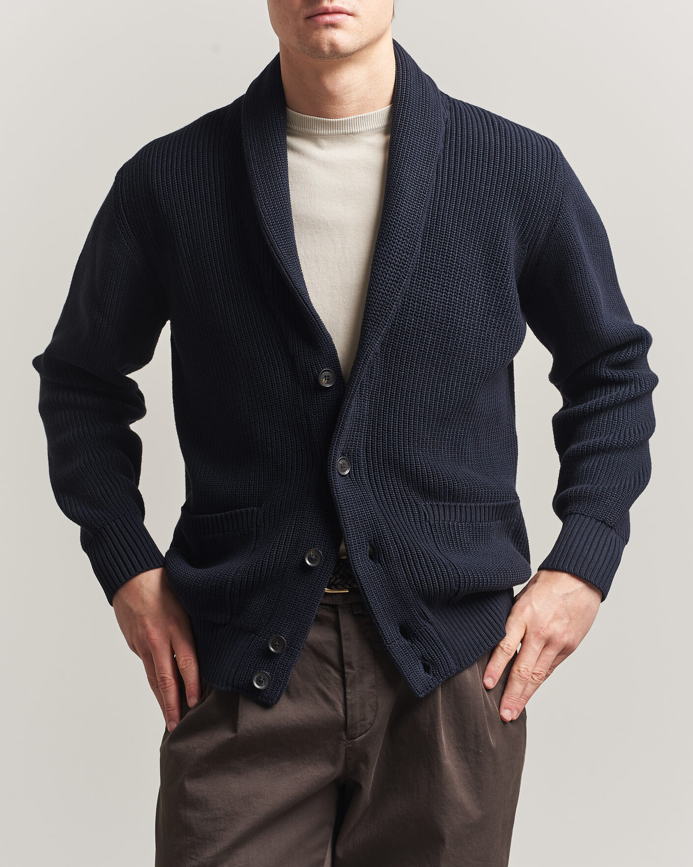 Herren | Pullover | Oscar Jacobson | Roland Knitted Cotton Cardigan Navy
