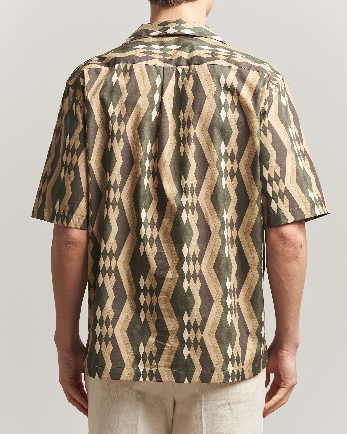 Herren | Hemden | Oscar Jacobson | Reg Fit Cuban Printed Short Sleeve Shirt Olive