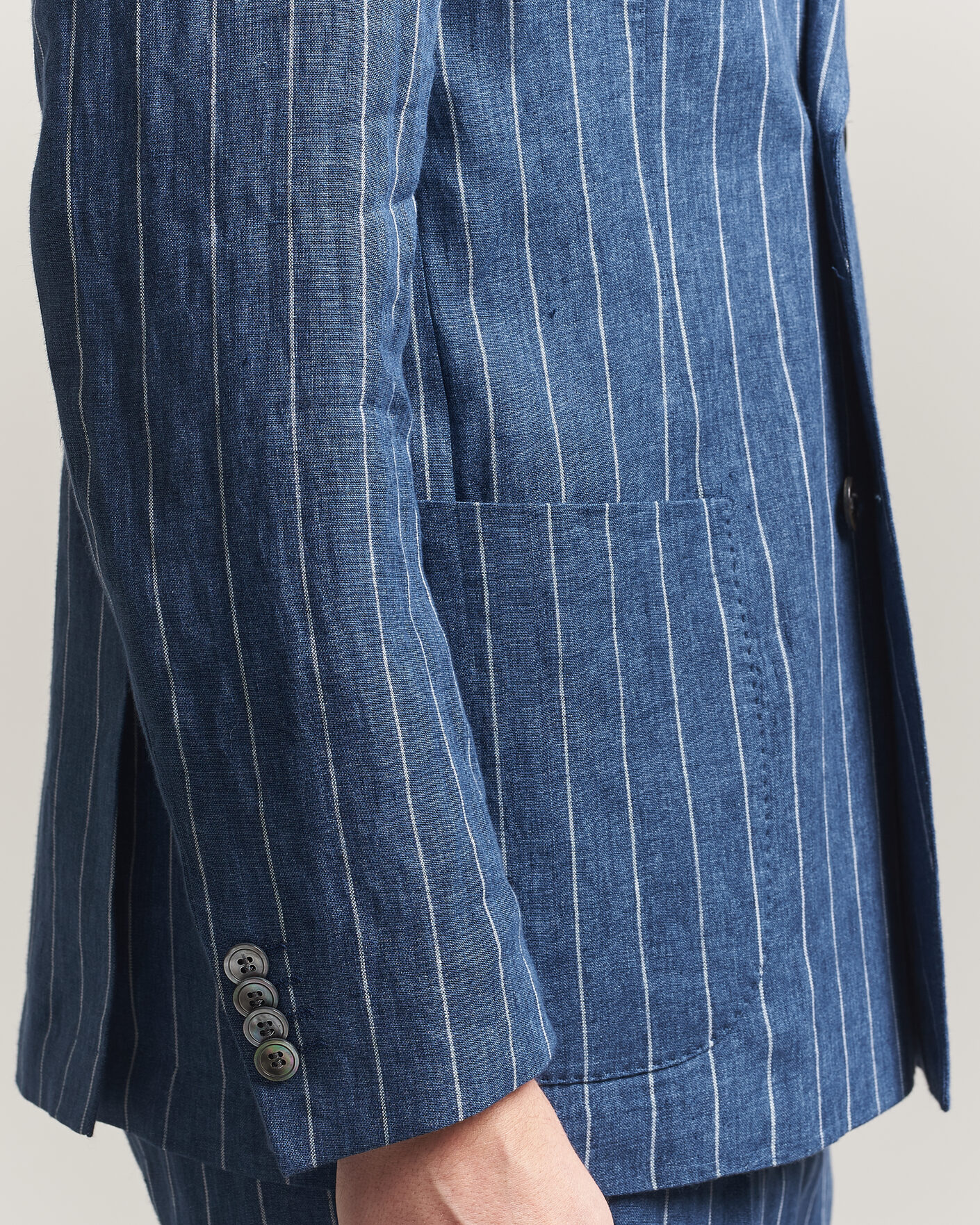 Herren | Sakkos | Oscar Jacobson | Farrys Patch Striped Linen Blazer Blue