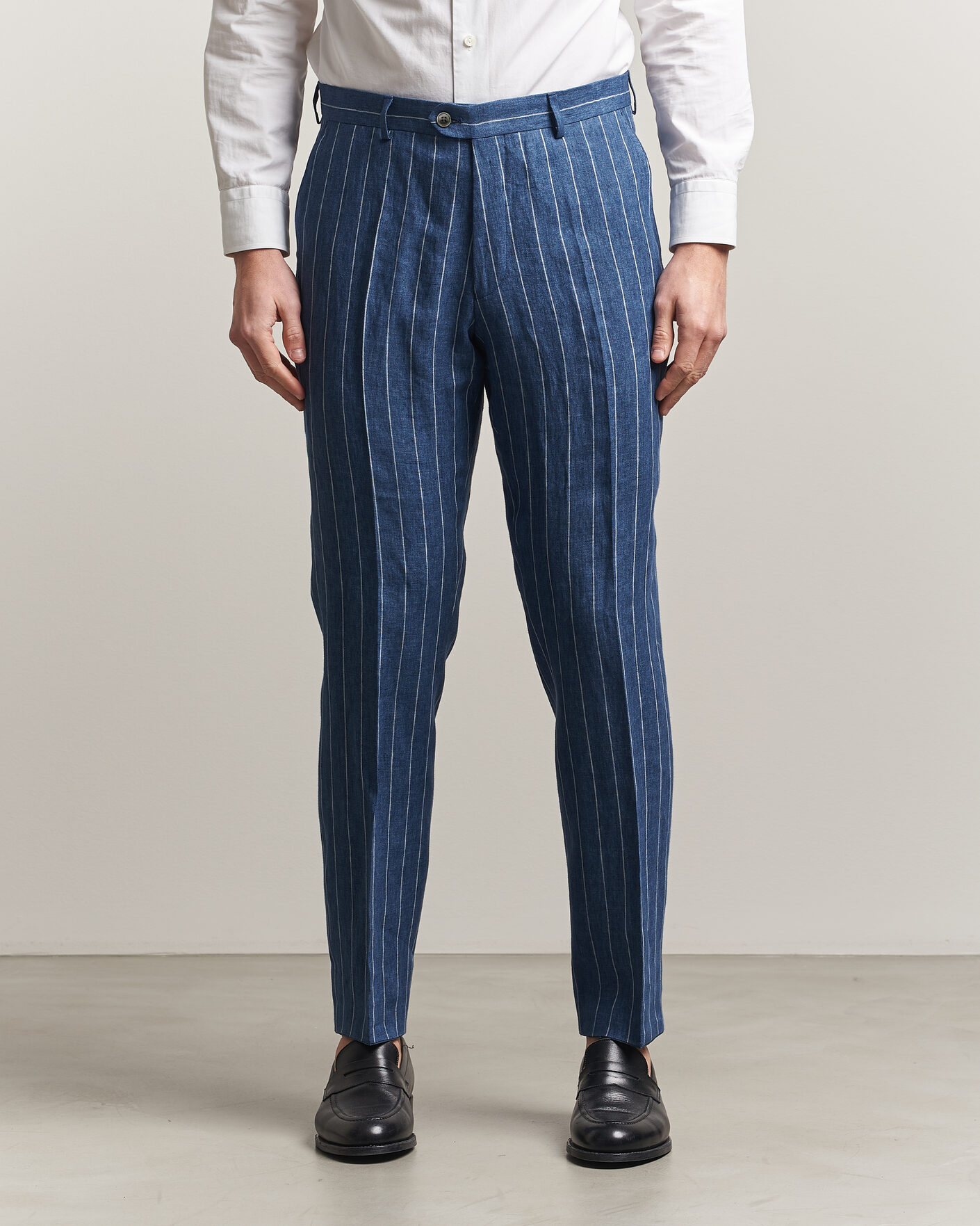 Herren | Hosen | Oscar Jacobson | Dandy Striped Linen Trousers Blue