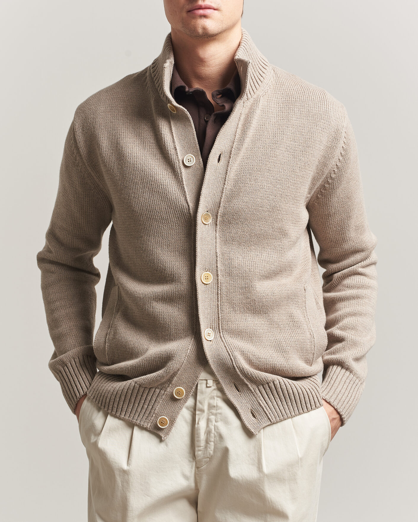 Herren | Pullover | Zanone | Soft Cotton Chioto Cardigan Taupe