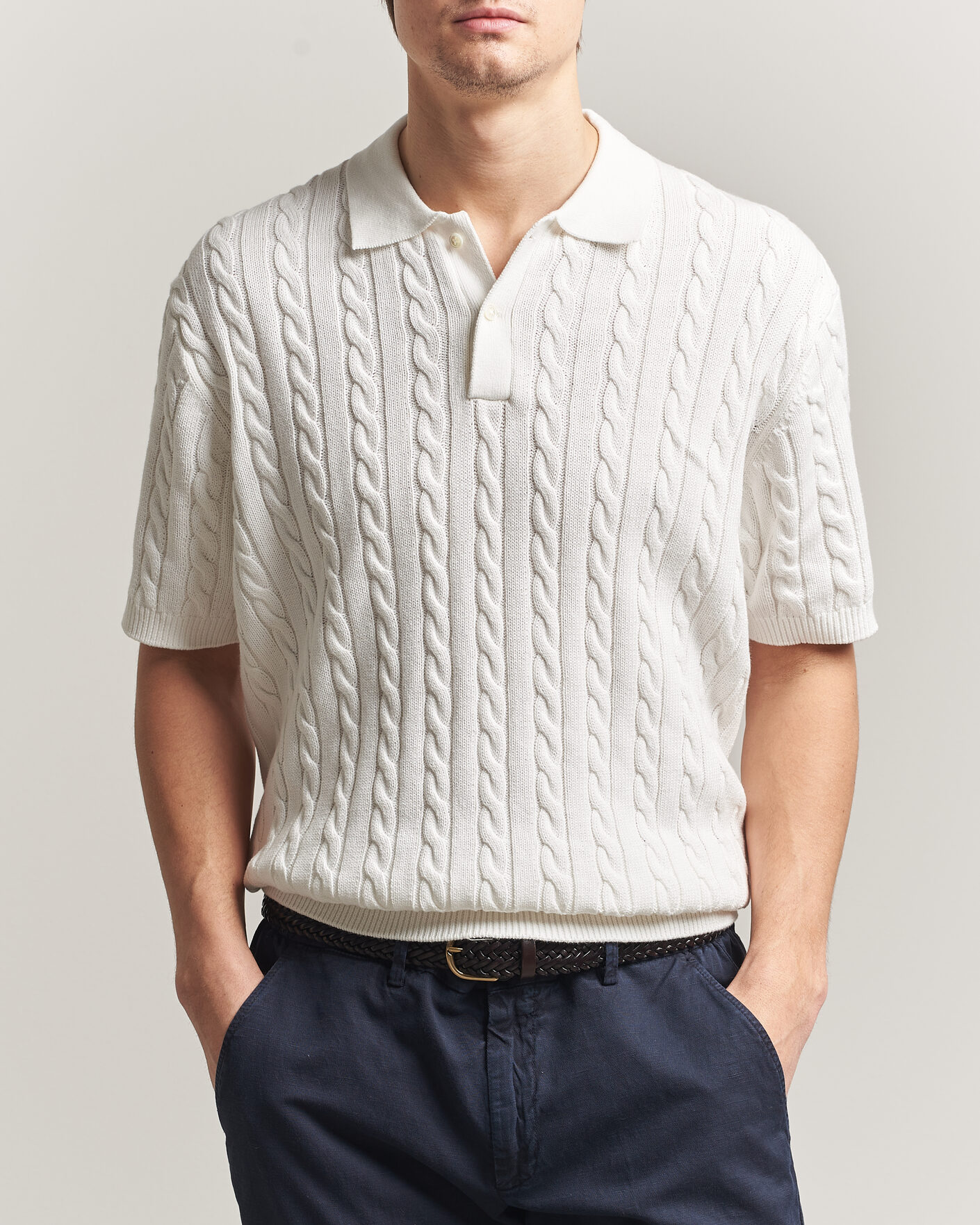 Herren | Poloshirts | BEAMS PLUS | Short Sleeve Cable Polo White