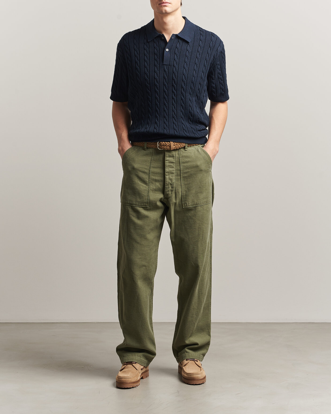 Herren | Poloshirts | BEAMS PLUS | Short Sleeve Cable Polo Navy