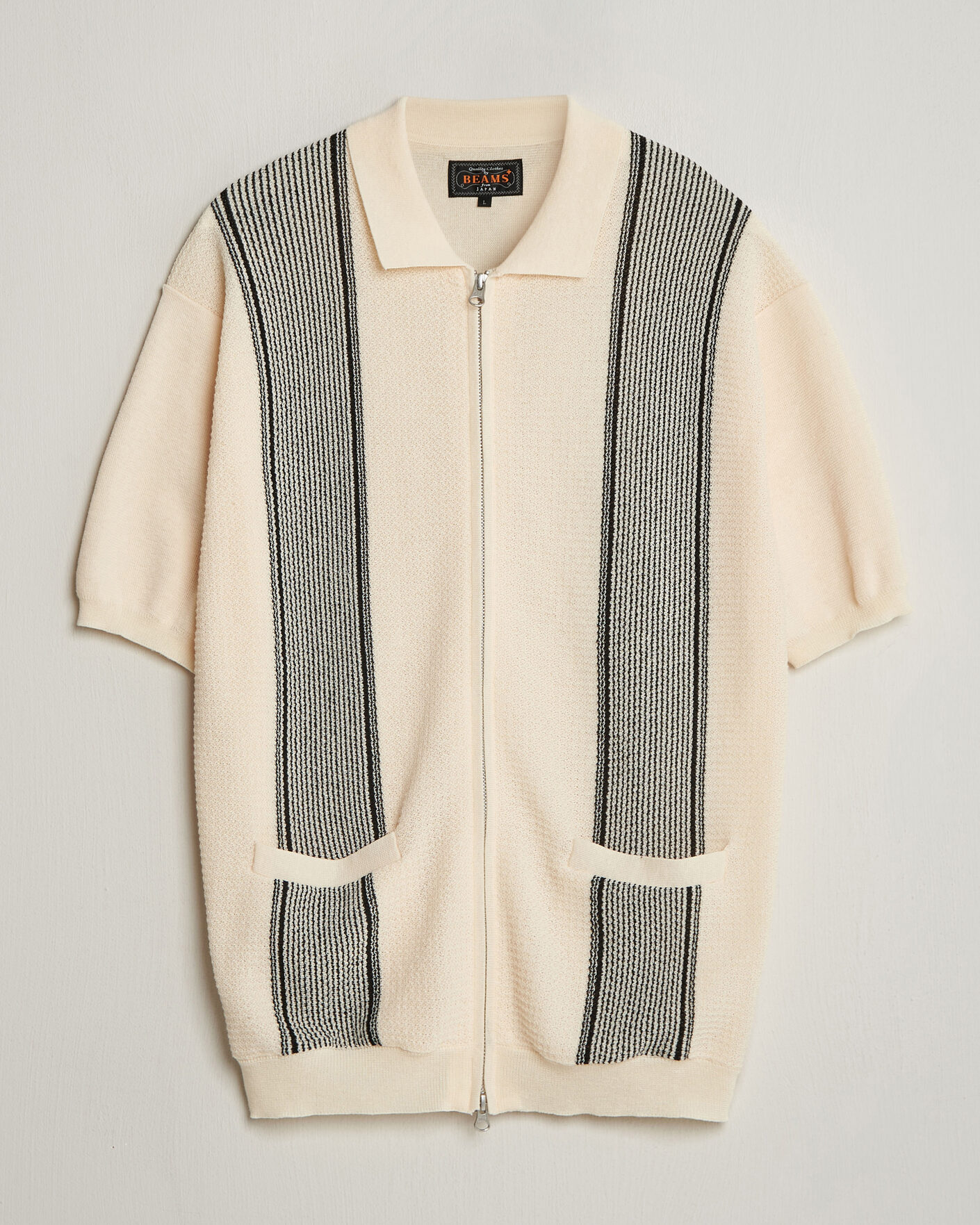 Herren | Poloshirts | BEAMS PLUS | Zip Knit Striped Polo Off White