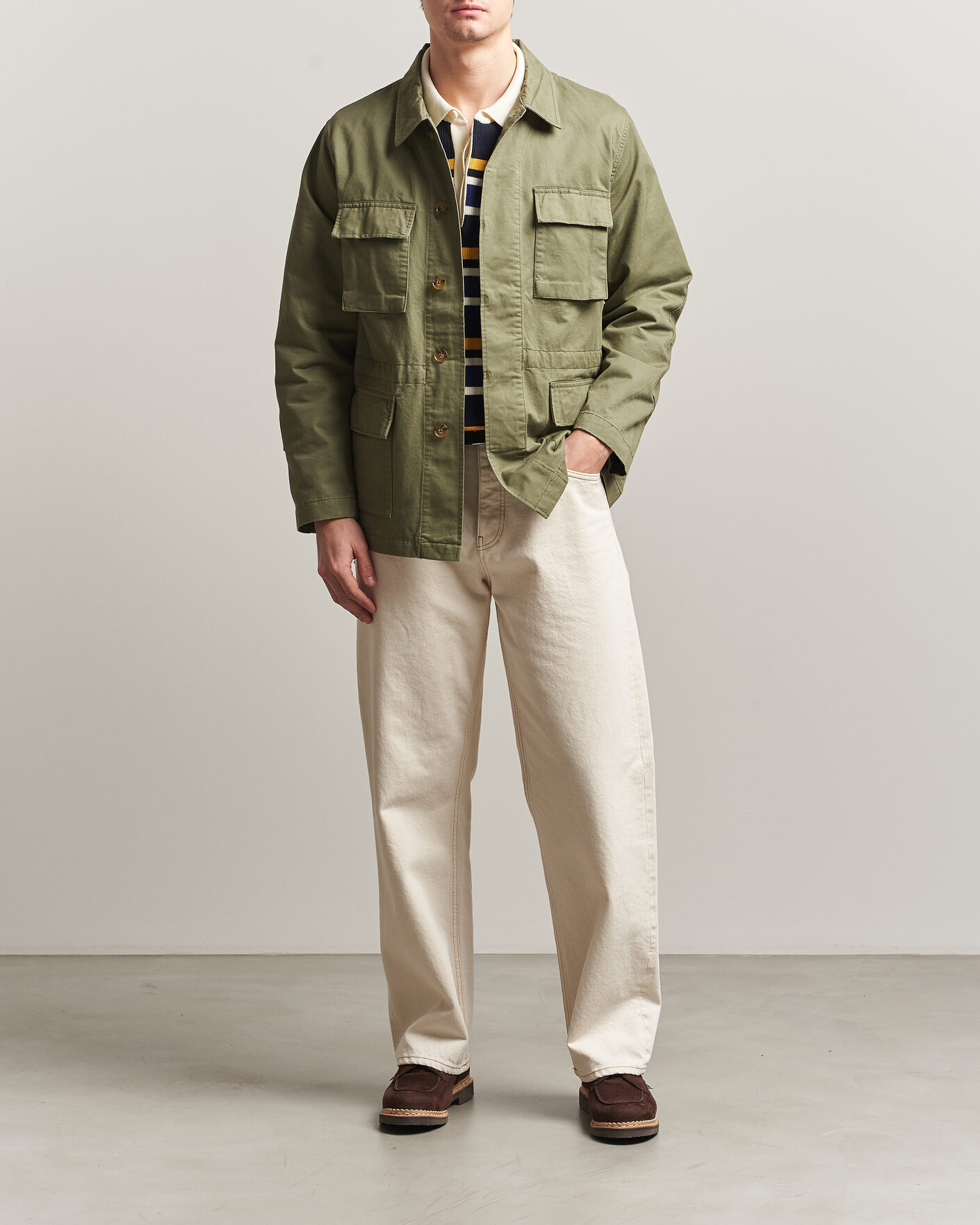 Herren | Jacken | Baracuta | Washed Cotton Twill Field Shacket Lichen Green