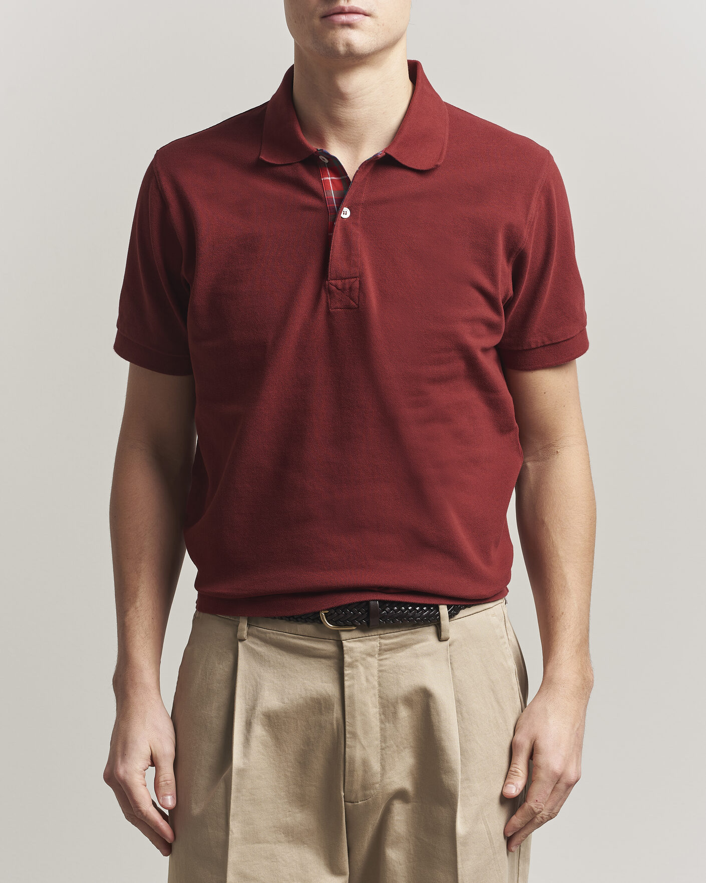 Herren | Poloshirts | Baracuta | Tartan Placket Piquet Polo Oxblood