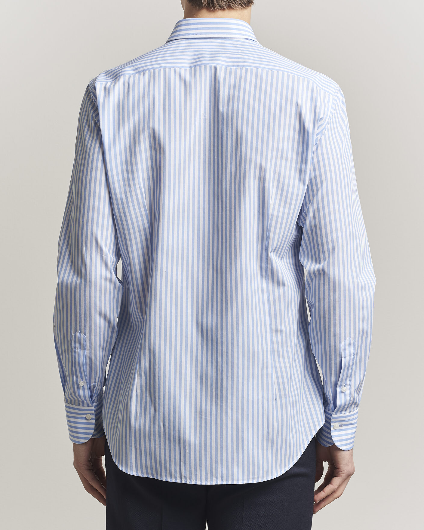 Herren | Hemden | Grigio | Cotton Poplin Dress Shirt Light Blue Stripe