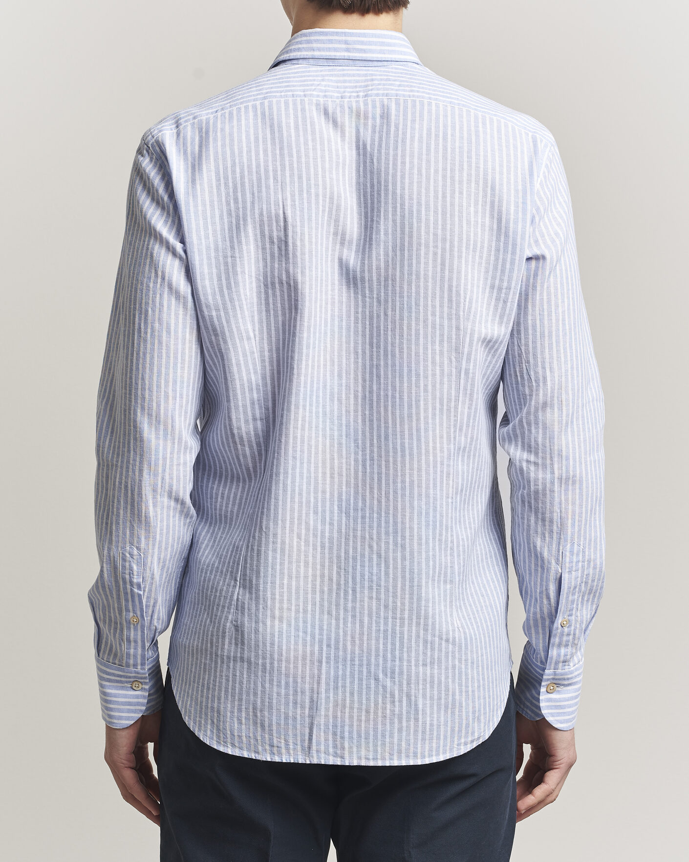 Herren | Hemden | Grigio | Washed Cotton/Linen Shirt Blue Stripe