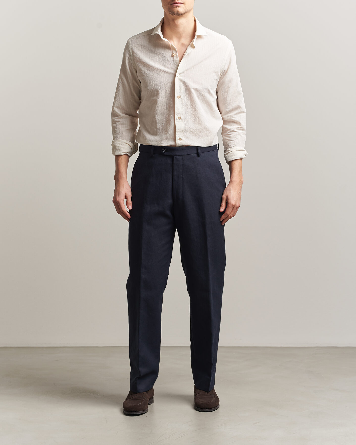 Herren | Hemden | Grigio | Cotton/Linen Seersucker Shirt Off White