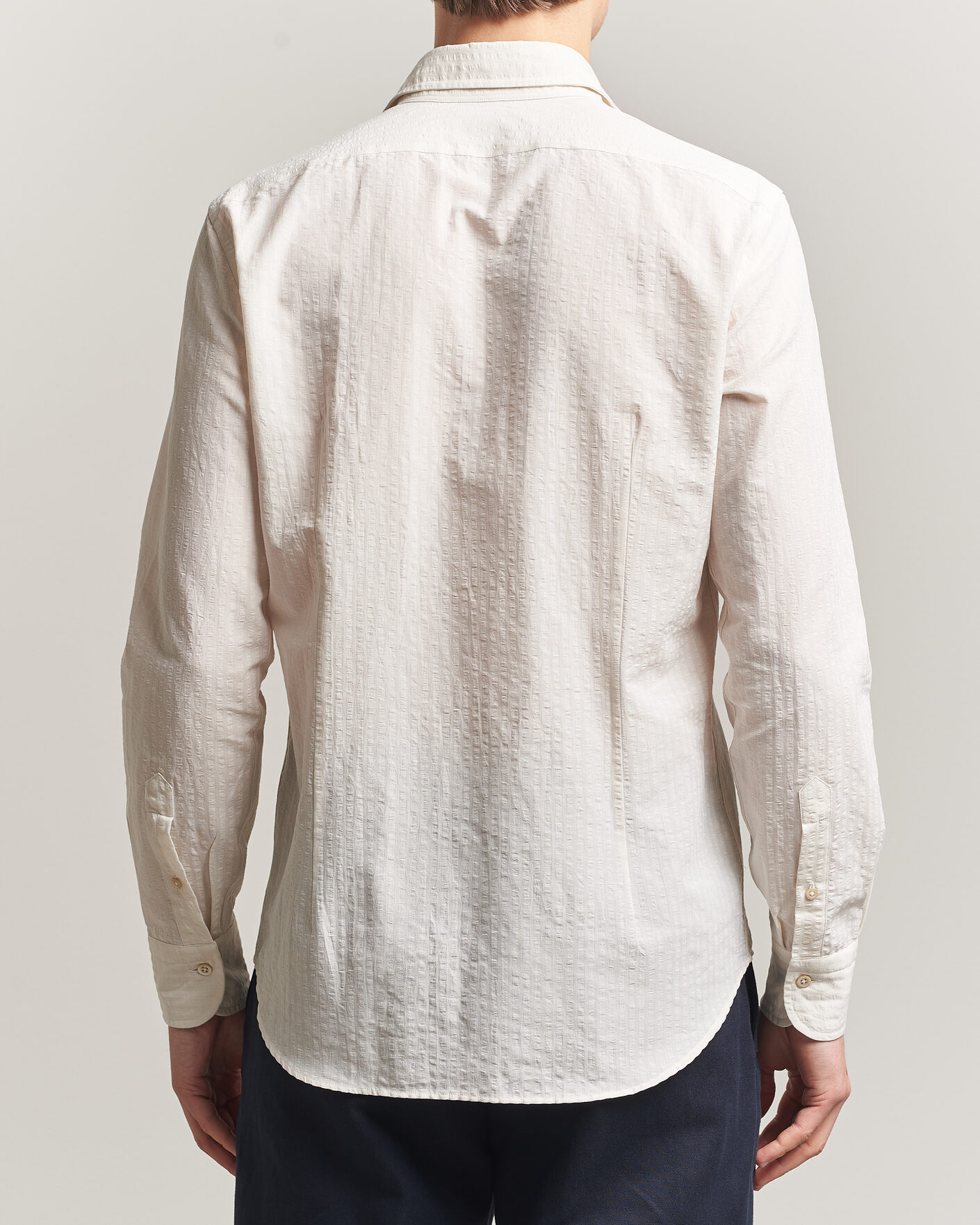 Herren | Hemden | Grigio | Cotton/Linen Seersucker Shirt Off White