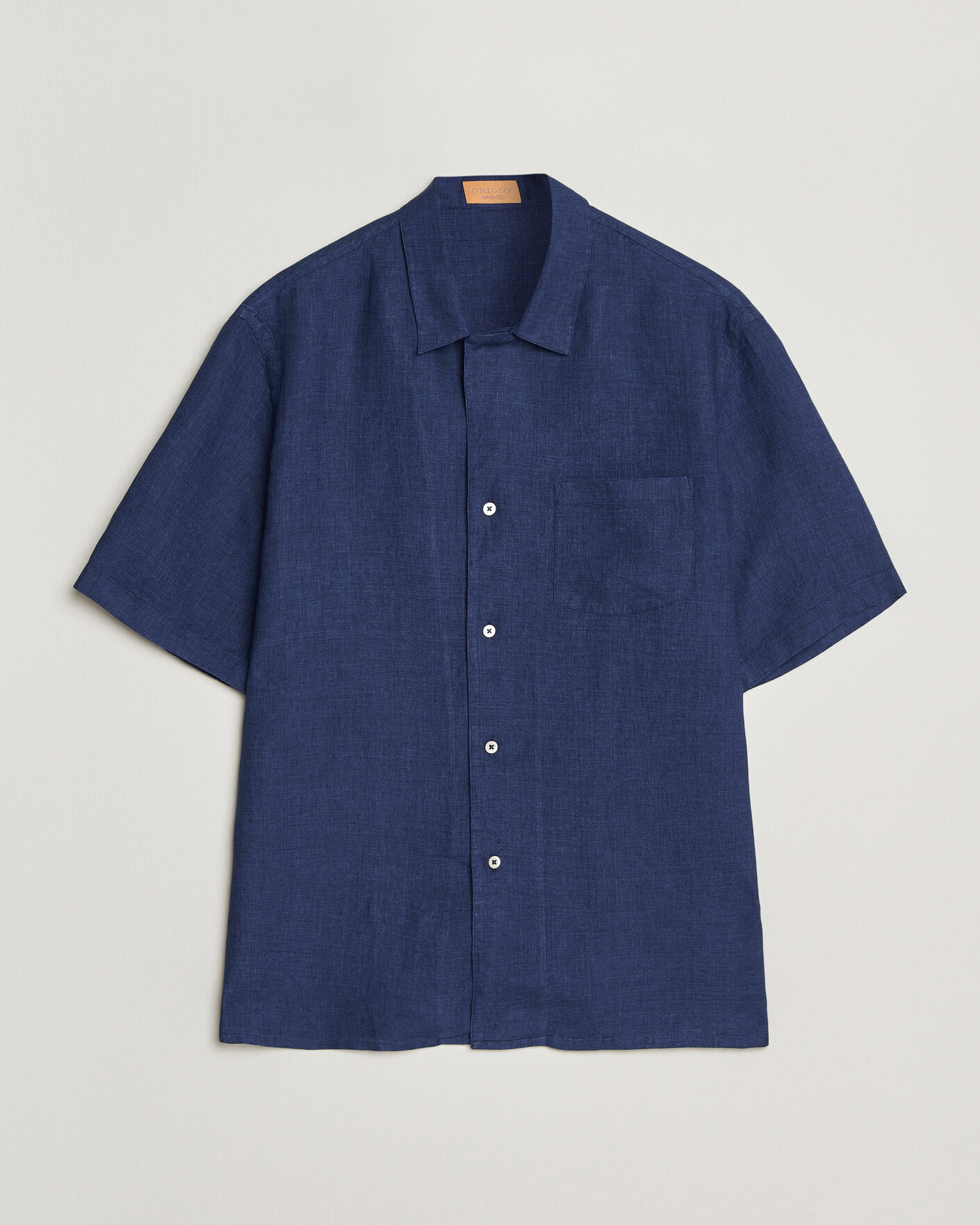 Herren | Hemden | Grigio | Linen Camp Collar Shirt Navy