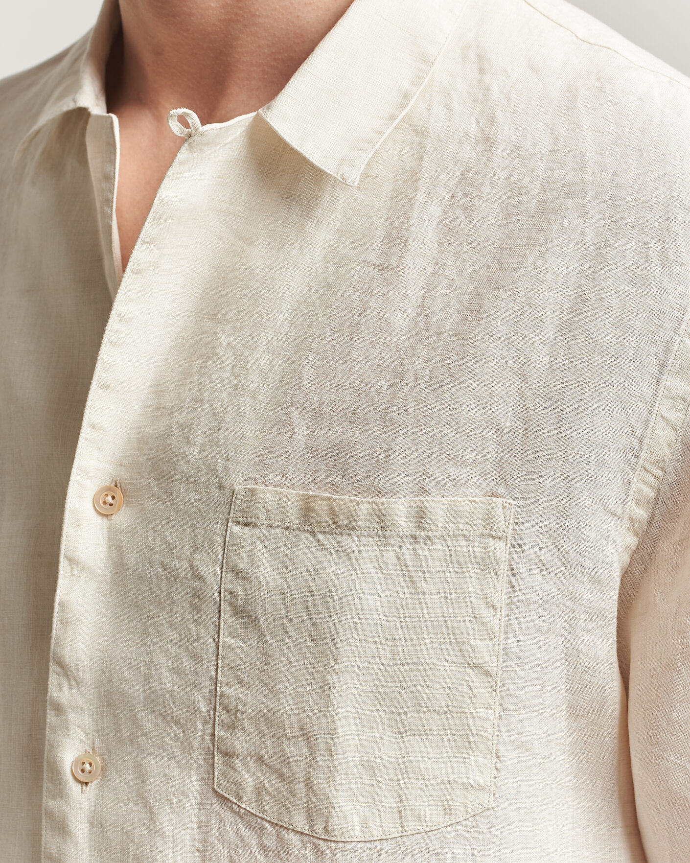 Herren | Hemden | Grigio | Linen Camp Collar Shirt White